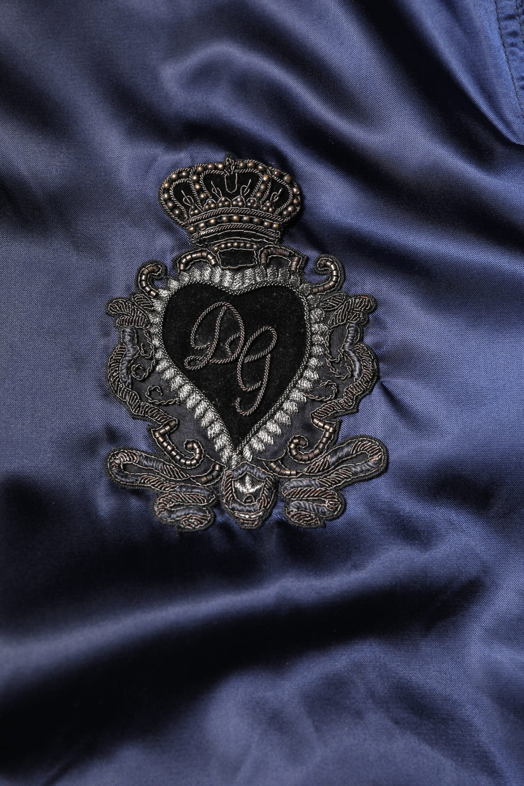Dolce & Gabbana Blue Nylon DG Crown Full Zip Bomber Jacket