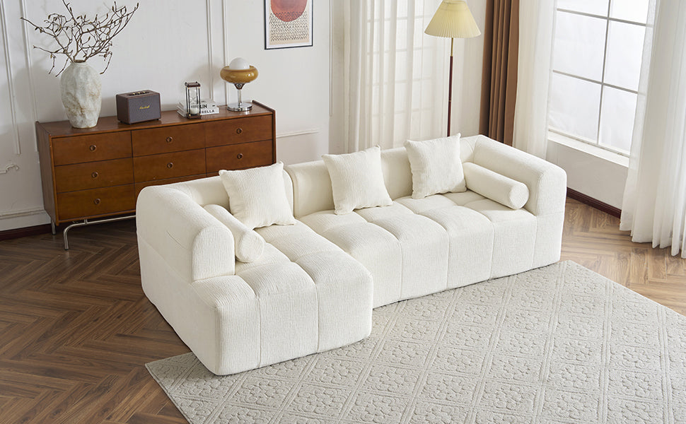 Modern Beige Modular Sectional Sofa with Deep Seating and Side Pockets, Chenille Upholstery, 101.2'