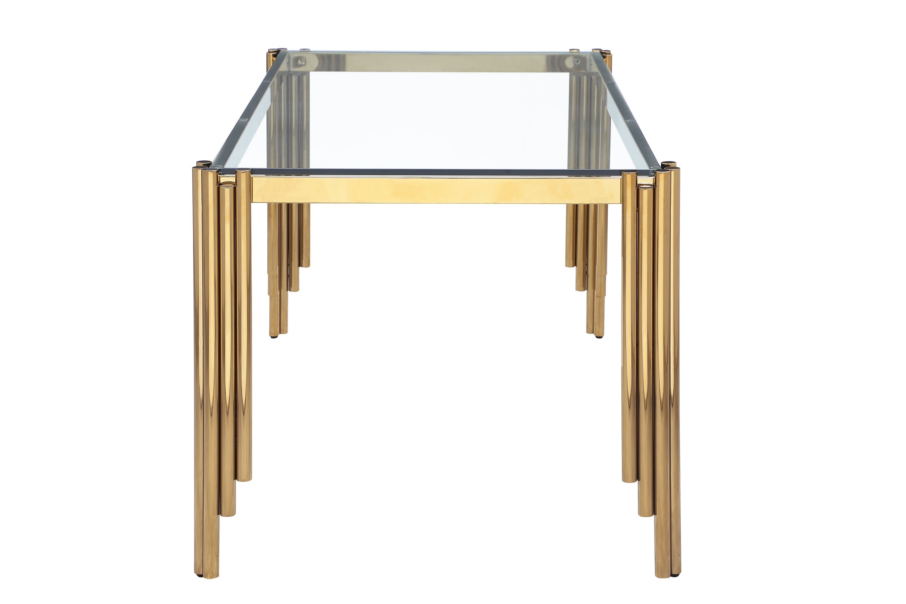 65' Rectangle Glass Dining Table, Tempered Glass Tabletop and Polished Gold Legs, Modern Style Table for Home, Kitchen. Dining Room