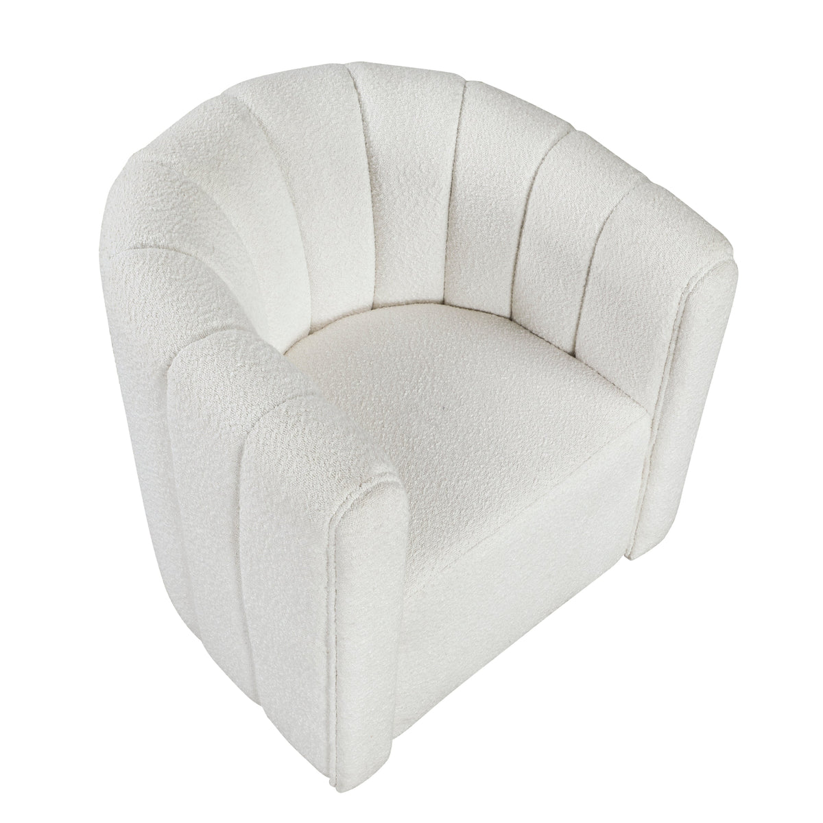 Modern Contemporary Swivel Chair with Ottoman White Boucle Fabric Upholstery Solid Wood Living Room Furniture
