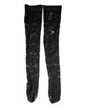 Dolce & Gabbana Black Floral Lace Cotton Stretch Stockings Socks