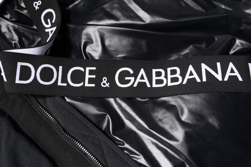 Dolce & Gabbana Black Nylon Full Zip Hooded Parka Jacket