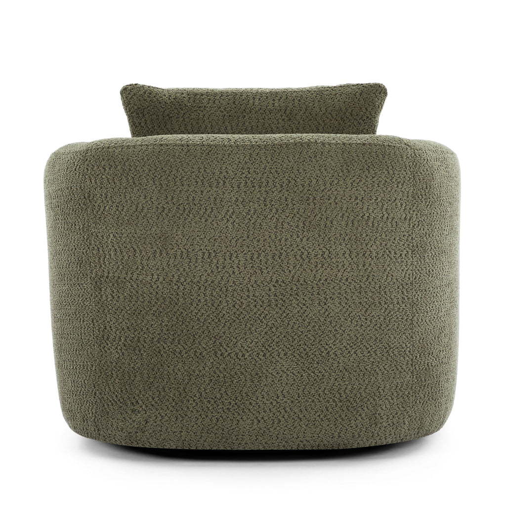 360° Swivel Chair, Chenille Upholstered Barrel Sofa Chair with Throw Pillow, Green, 38.2' for Living Room, Bedroom, Office