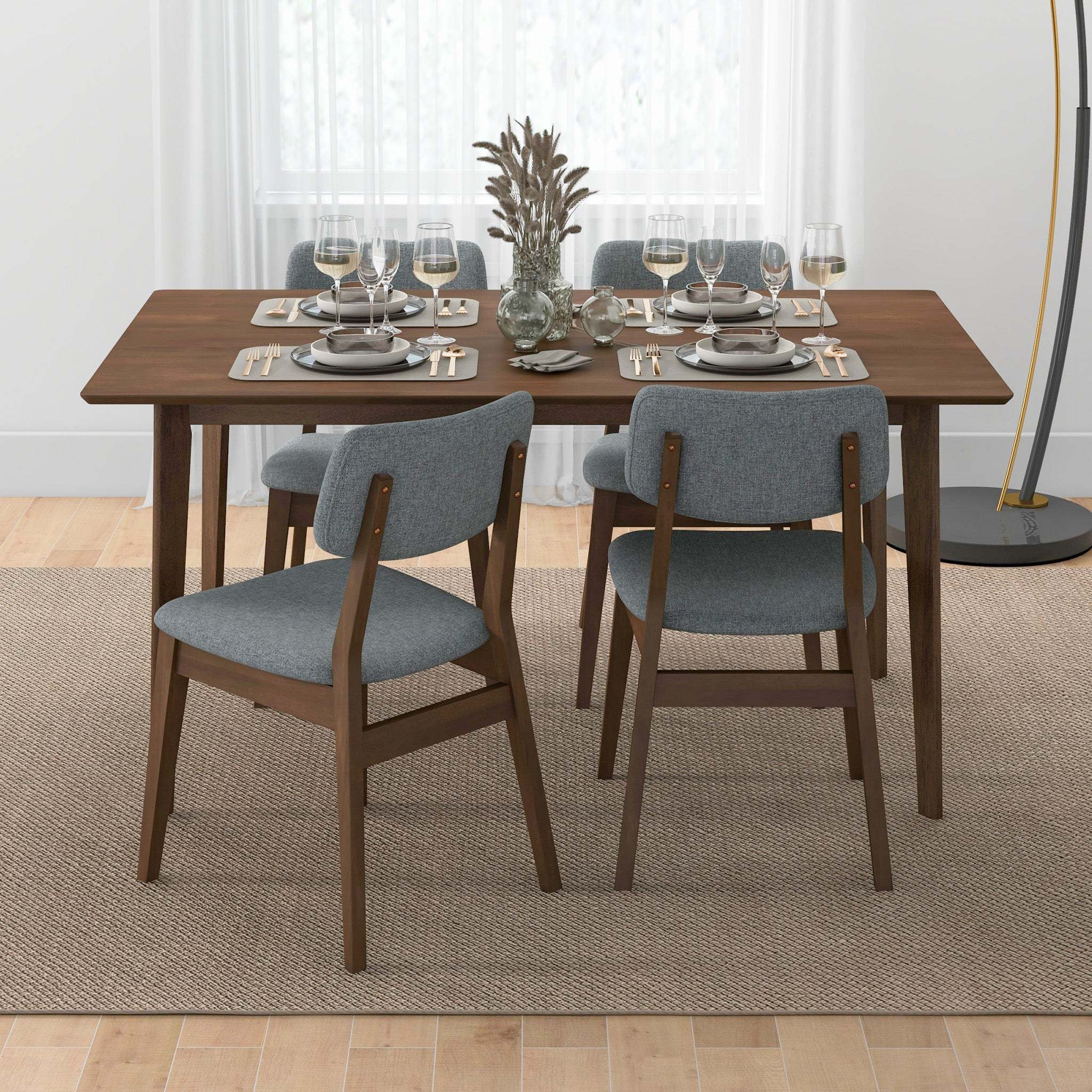 Carlos Mid-Century Modern Solid Wood Dining Table with Beveled Edges in Brown