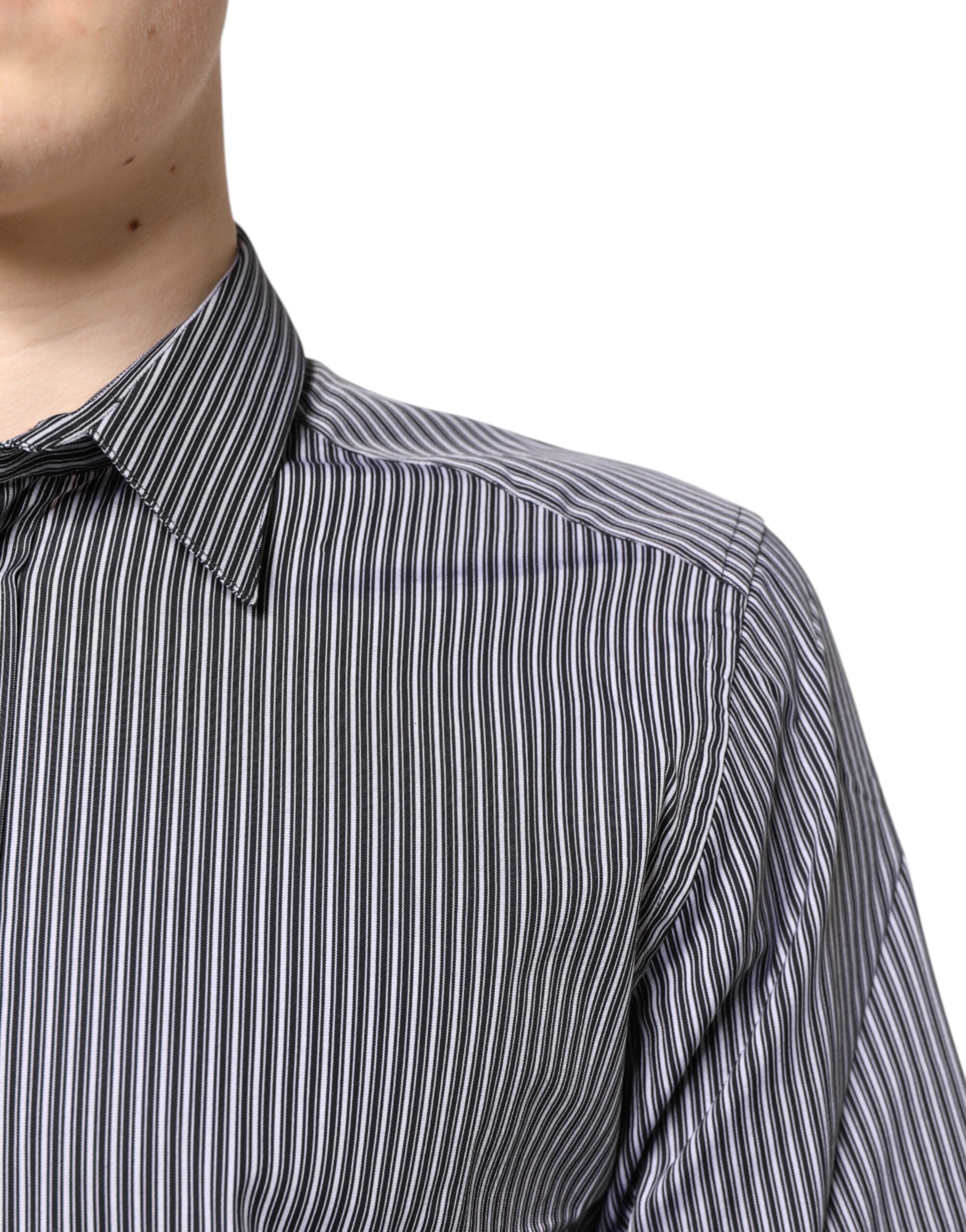 Dolce & Gabbana Black White Striped GOLD Formal Dress Shirt