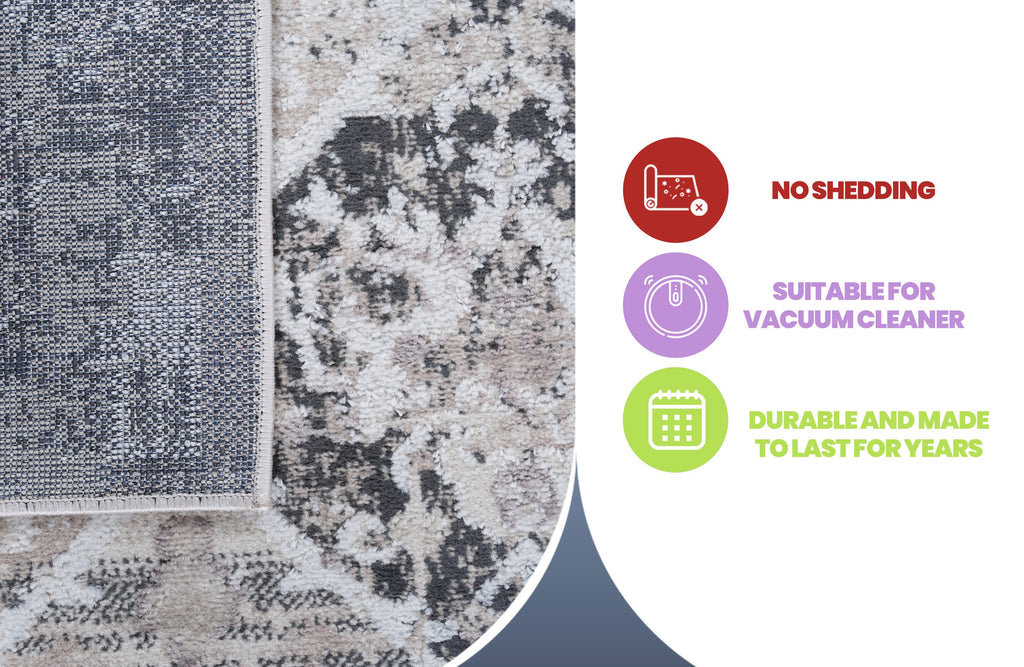 NAAR PAYAS Collection 8X10 Cream / Anthracite / Traditional Area Rug