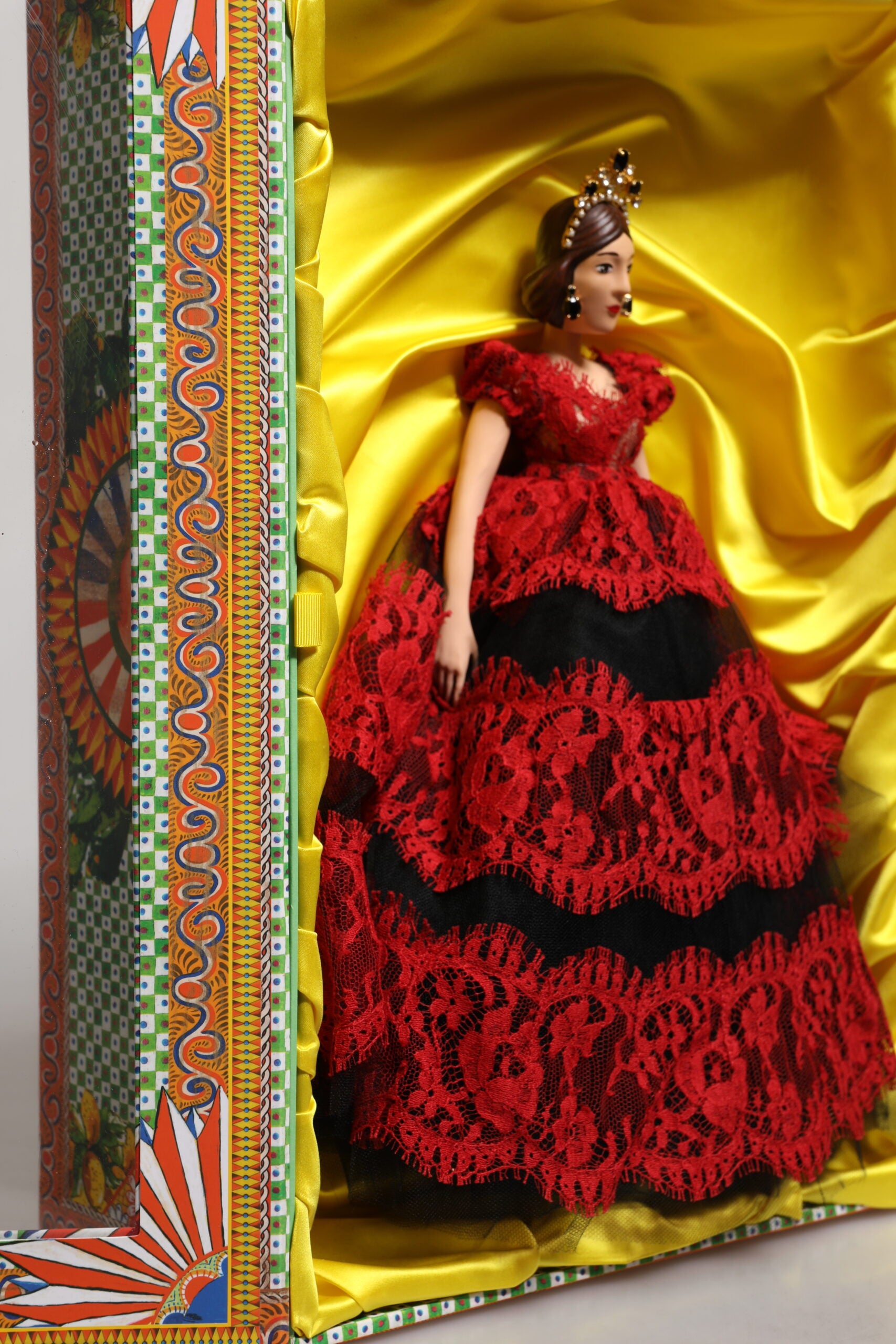 Dolce & Gabbana Red Dress Ceramic Porcelain Fashion Box Leather Sicily Dolls
