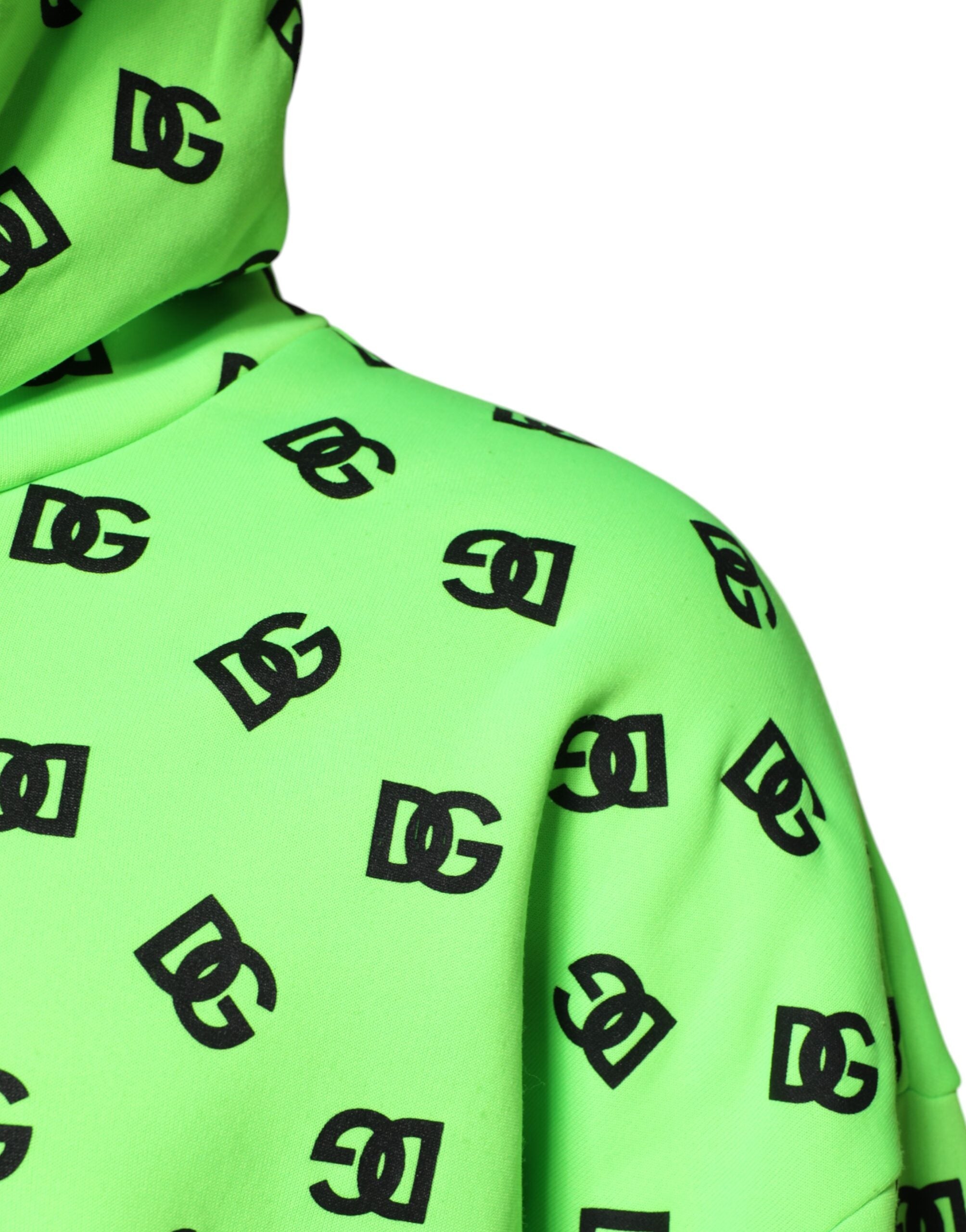 Dolce & Gabbana Green Polyester DGLogo Print Hooded Sweater