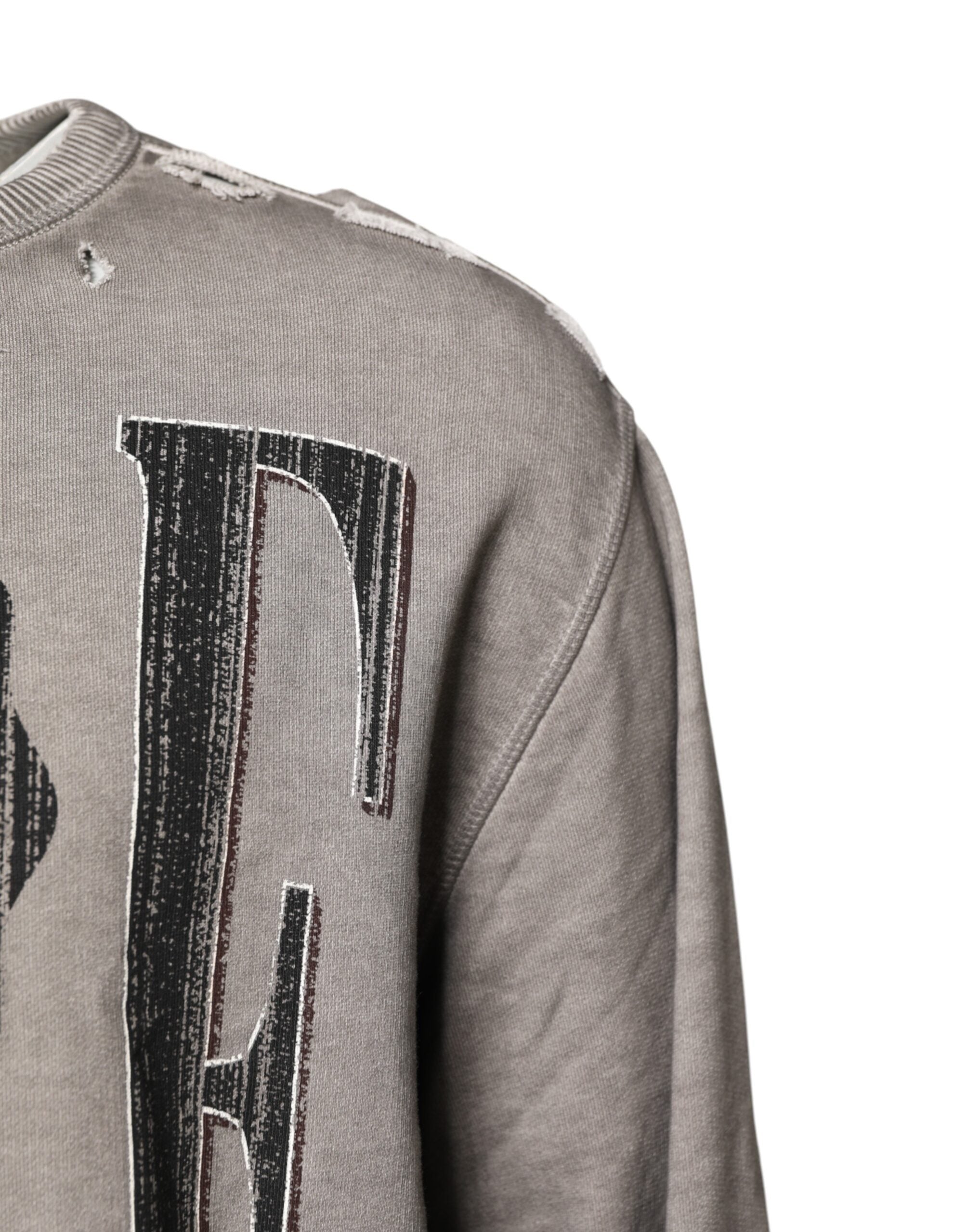 Dolce & Gabbana Gray Logo Print Crew Neck Pullover Sweater