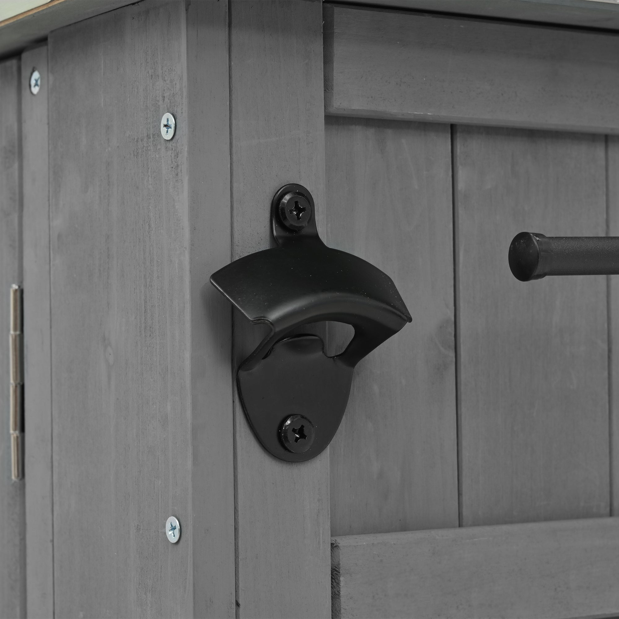 Outdoor Kitchen Island Fir Wood Kitchen Island with Stainless Steel Top, Ample Storage, Towel and Spice Racks, Bottle Opener, Grey