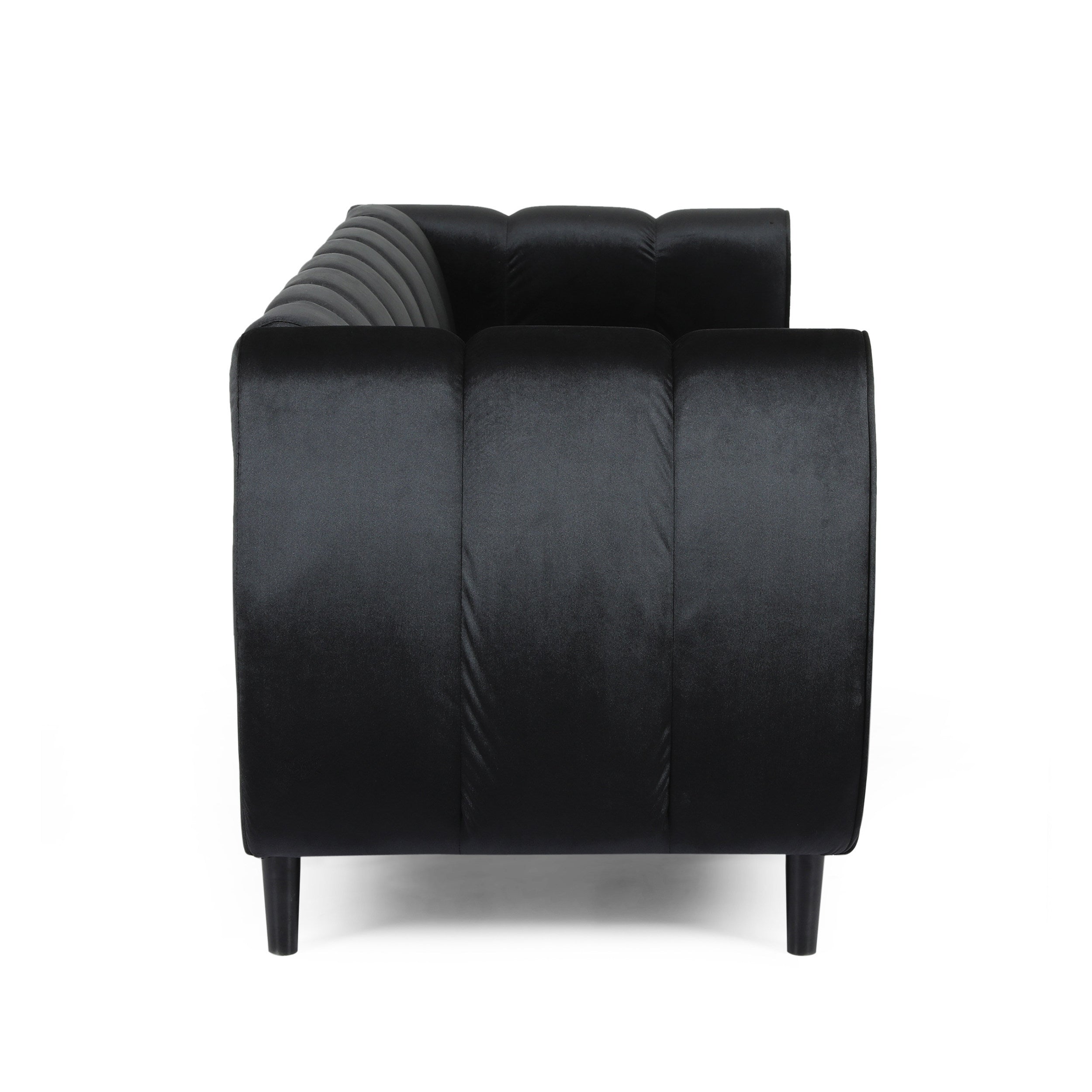 Miranda Modern Glam Velvet 3-Seater Sofa in Black with Birch Wood Legs