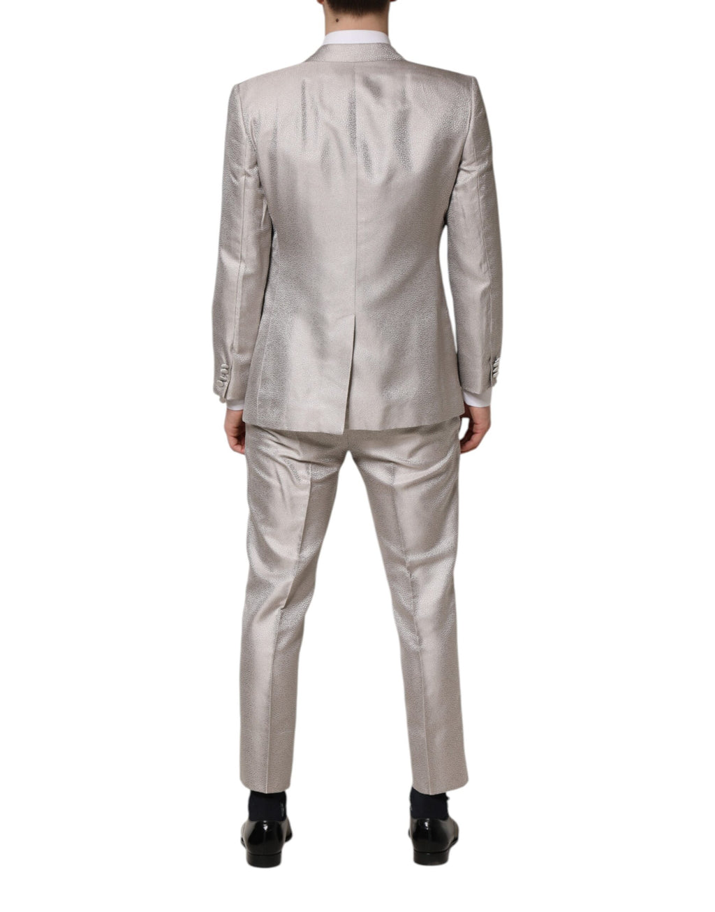 Dolce & Gabbana Light Gray Jacquard Silk Dotted 2 Piece Suit