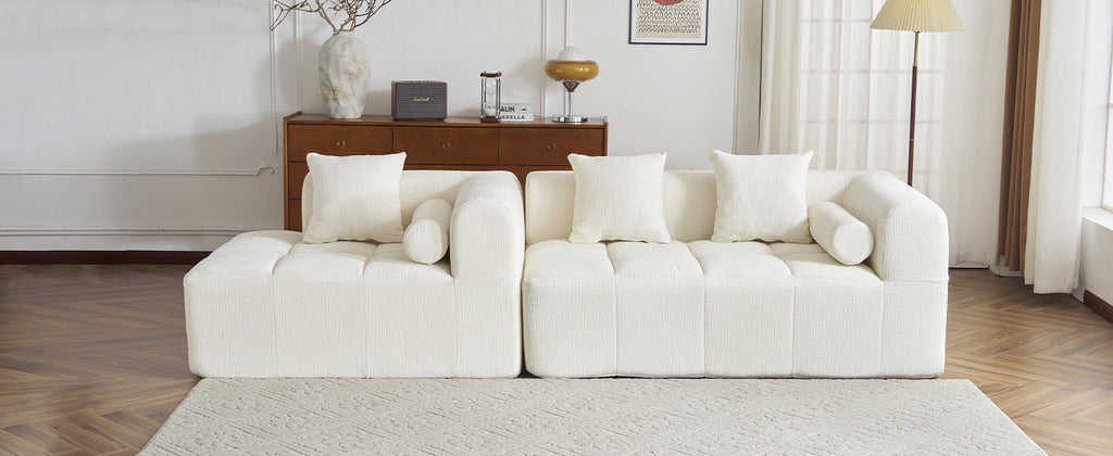 Modern Beige Modular Sectional Sofa with Deep Seating and Side Pockets, Chenille Upholstery, 101.2'