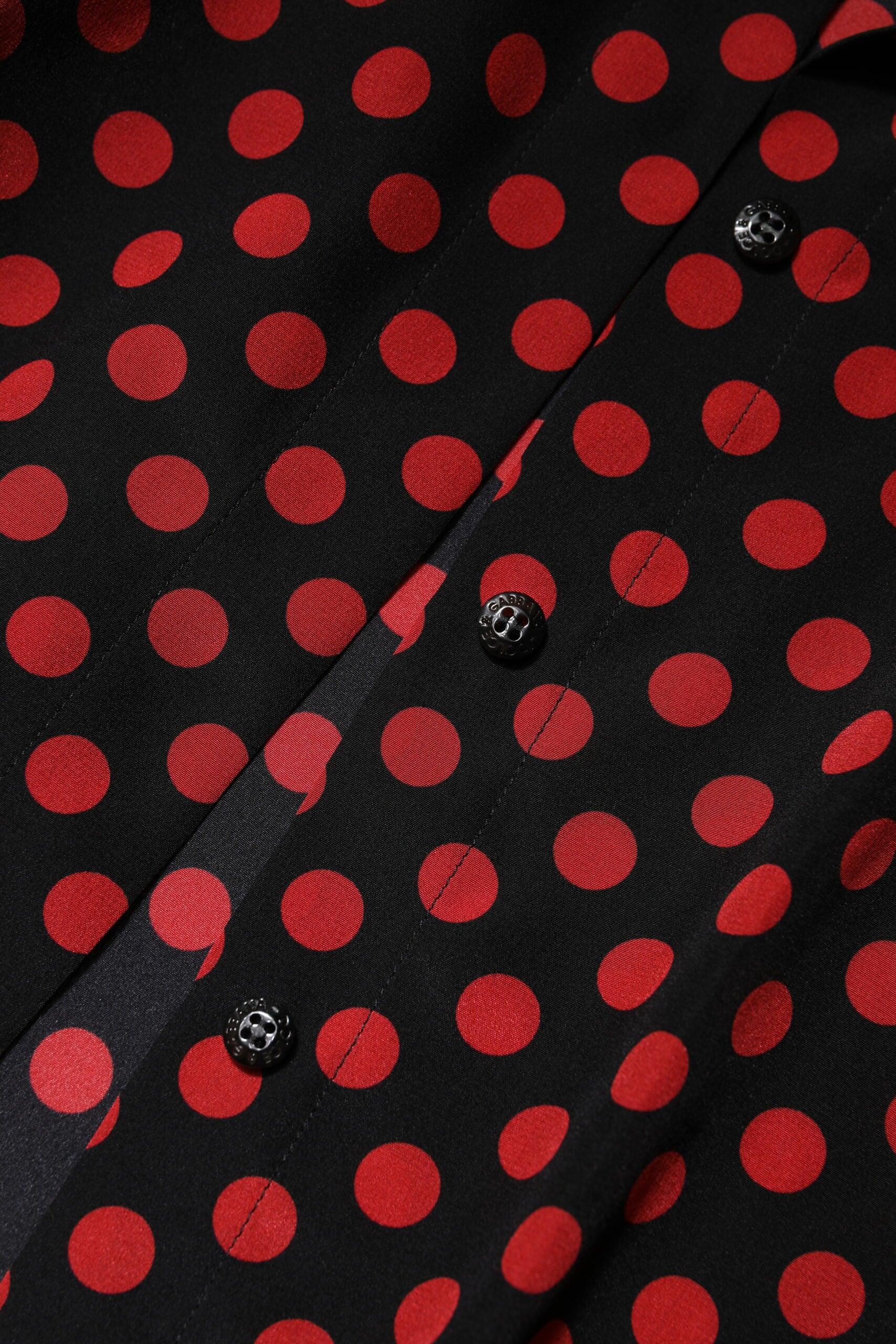 Dolce & Gabbana Black Red Polka Dot Silk Long Sleeves Top