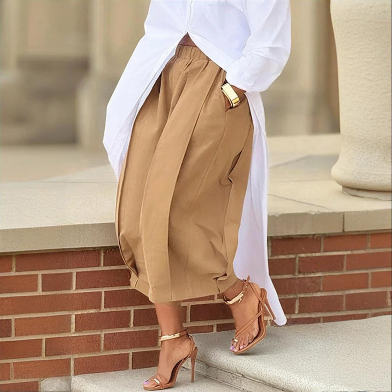 Women's Solid Color Cotton Wide Leg Cropped Pant