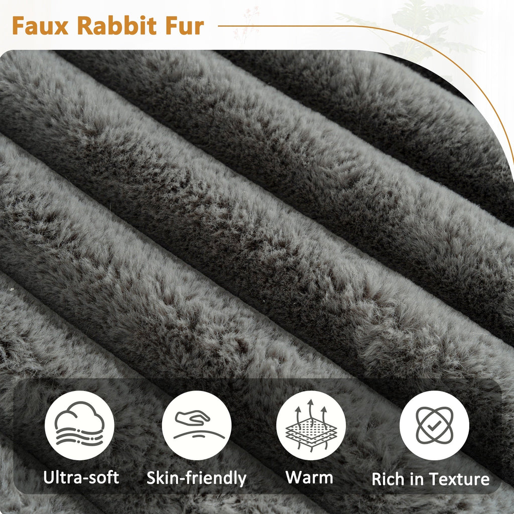 Cloud Sectional Sofa Upholstered Couch with Free-combined Design in Dark Gray Faux Rabbit Fur, 110'