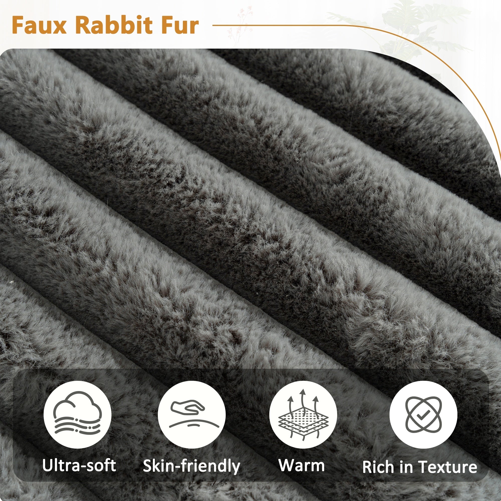 Cloud Sectional Sofa Upholstered Couch with Free-combined Design in Dark Gray Faux Rabbit Fur, 110'