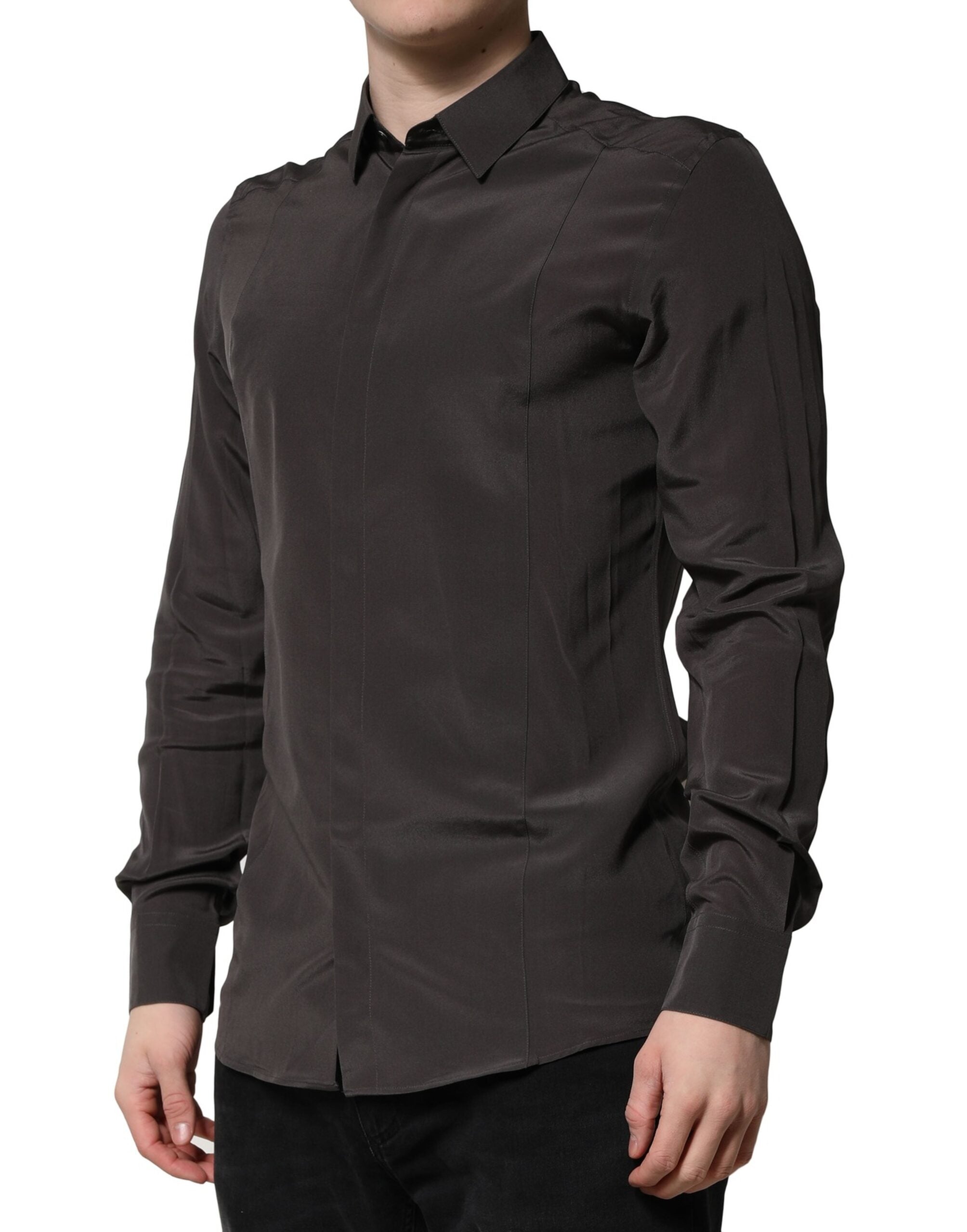Dolce & Gabbana Dark Brown Silk GOLD Men Dress Formal Shirt