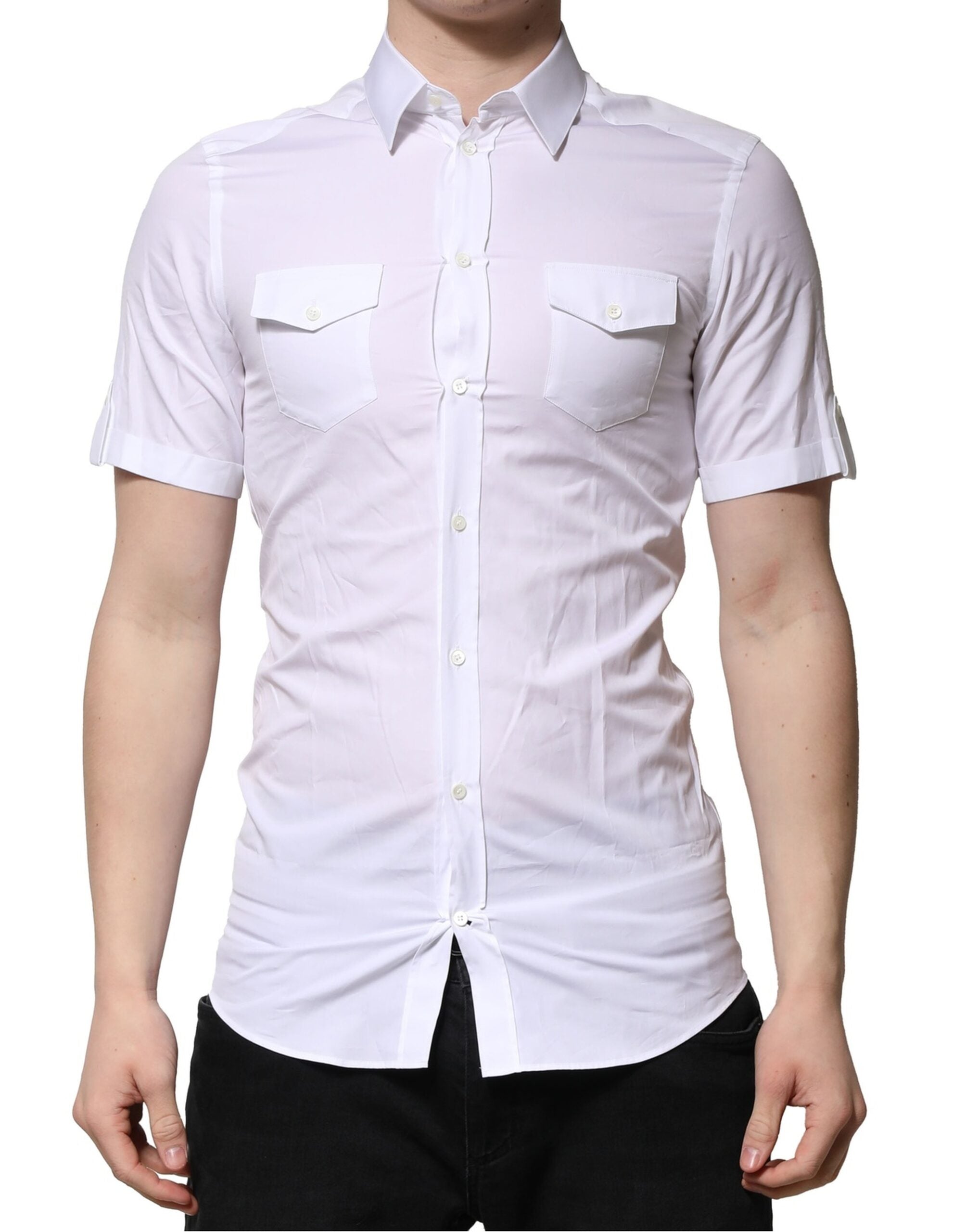 Dolce & Gabbana White Cotton Short Sleeves GOLD Casual Shirt