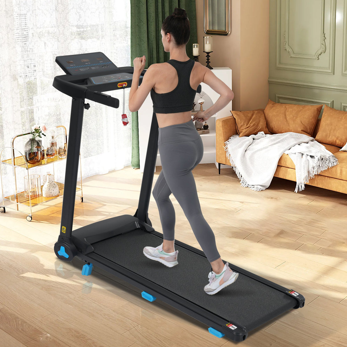 Folding Treadmills for Home Small, 3.0HP Portable Treadmill with 8% Incline,10MPH Walking Pad with Incline, 300 LBS Walking Pad Treadmills with Bluetooth, Heart Rate Sensors,Charge Station