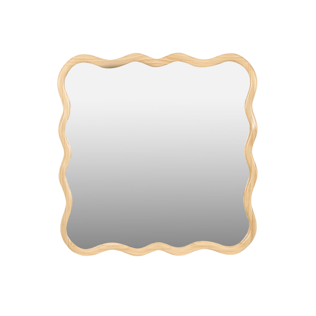 Solid Wood Wavy Square Mirror-Natural Wood 36" x 36" Modern Mirror Wall Decor for Bathroom, Bedroom, Living Room, Dining Room, Cloakroom, Entryway