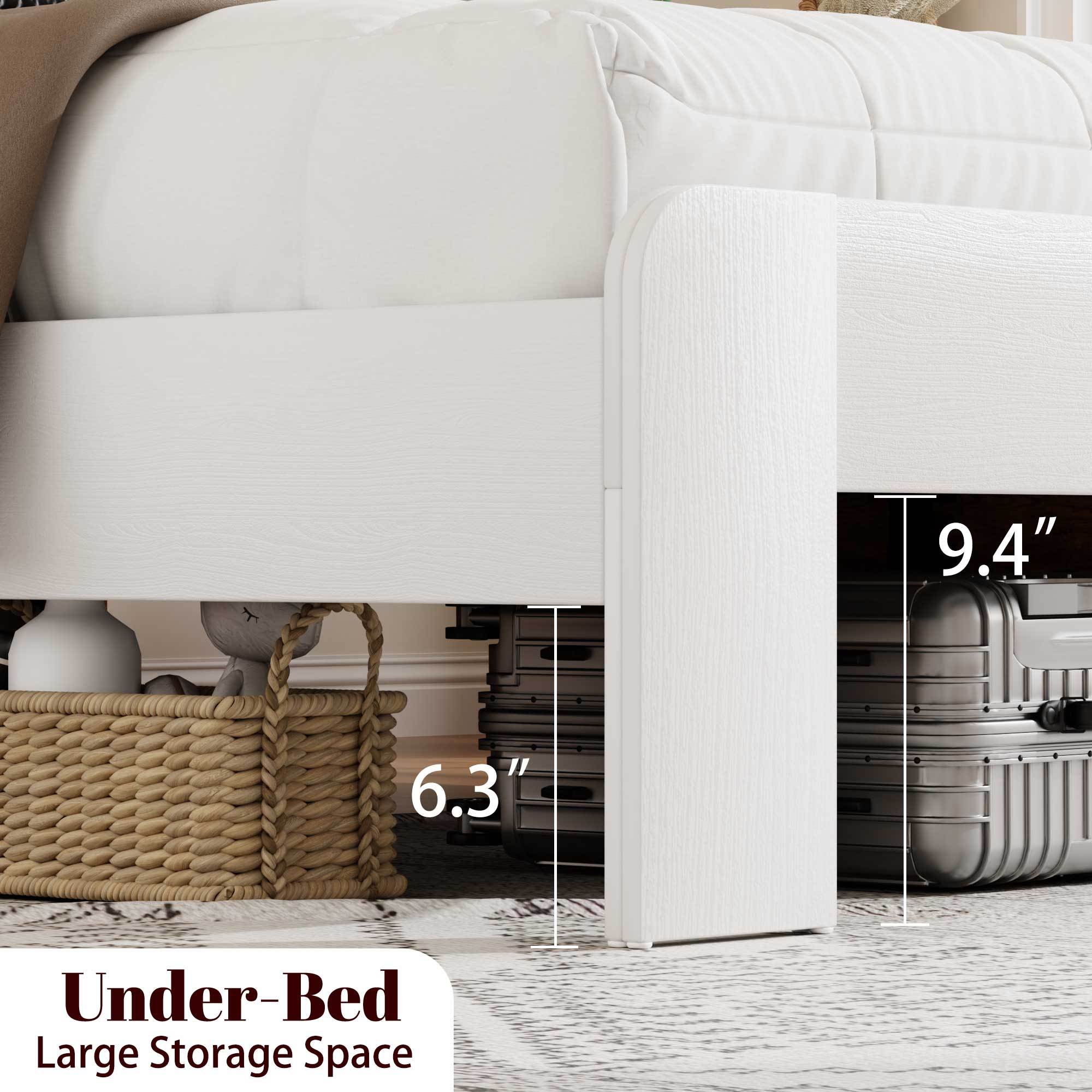 King Bed Frame Headboard , Wood Platform Bed Frame , Noise Free,No Box Spring Needed and Easy Assembly Tool,Large Under Bed Storage,White
