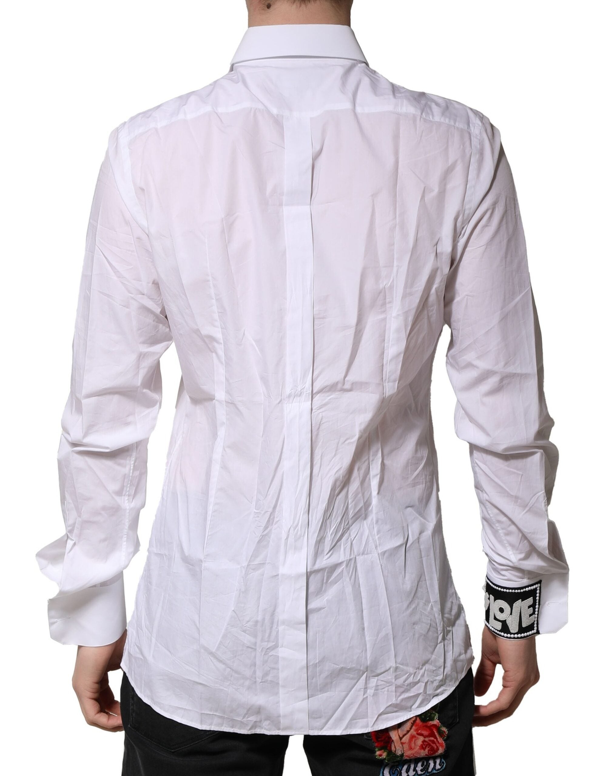 Dolce & Gabbana White Cotton GOLD Long Sleeves Formal Shirt