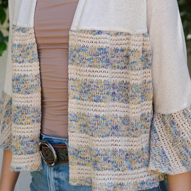 Young Threads Boho Chic: Tiered Patchwork Denim Cropped Shrug