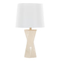 Curvo Square Contemporary 27' Ceramic Table Lamp in Cream Ceramic, Gold Metal, and White Linen by LumiSource