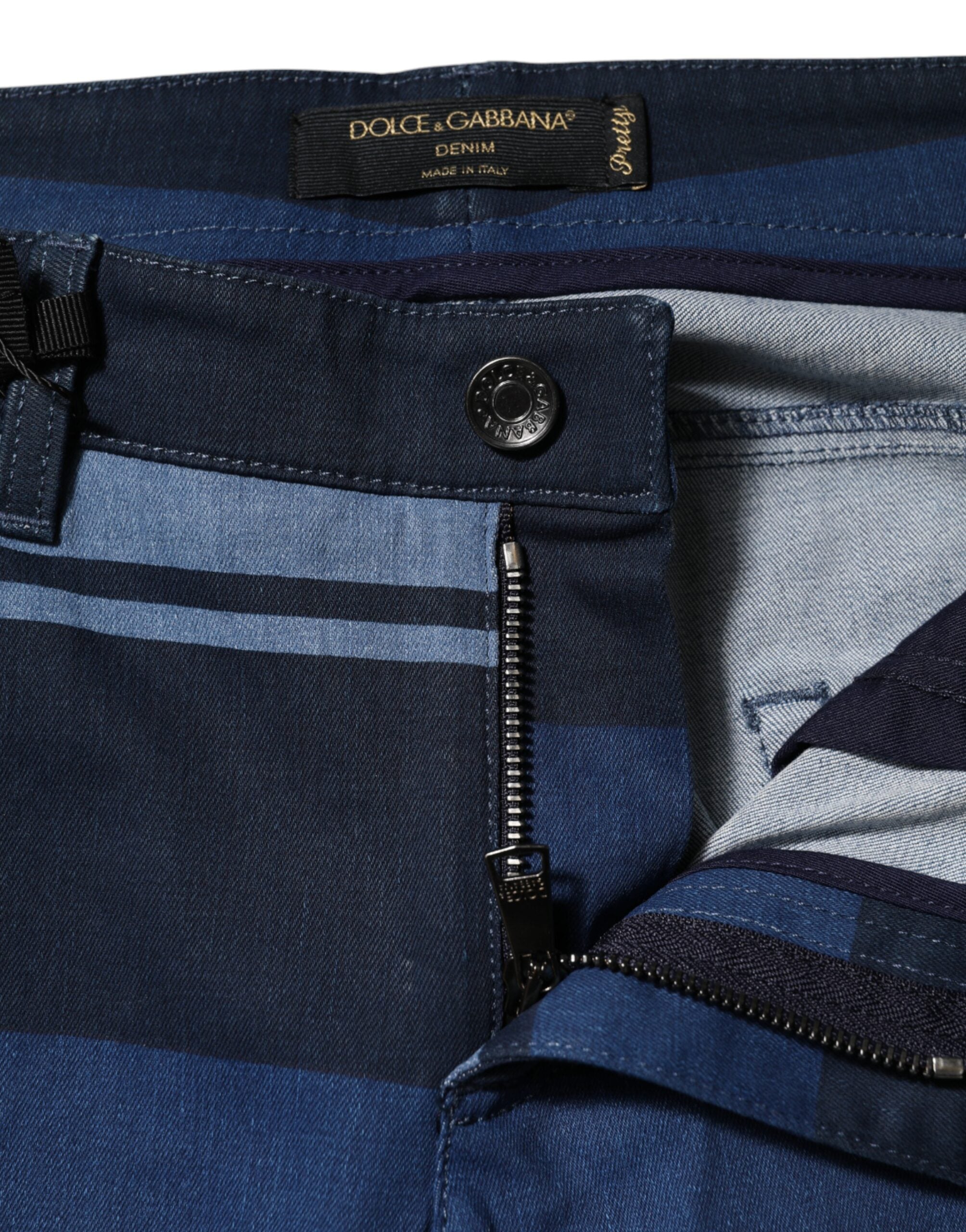 Dolce & Gabbana Blue Striped Cotton Stretch Denim Jeans