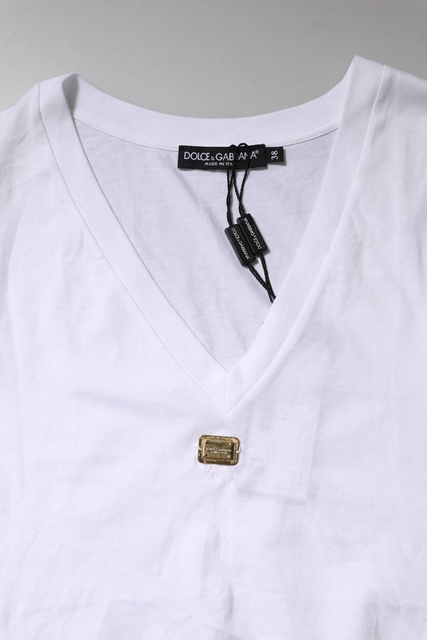 Dolce & Gabbana White Cotton Short Sleeve V-Neck Top T-shirt