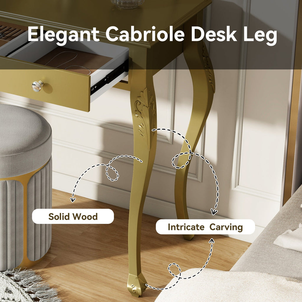 Luxury Makeup Vanity Desk with Oval Mirror, 3-Drawer Dressing Table for Jewelry Storage, Elegant Console Table for Entryway, Living Room & Bedroom, Stylish Home Decor,Gold