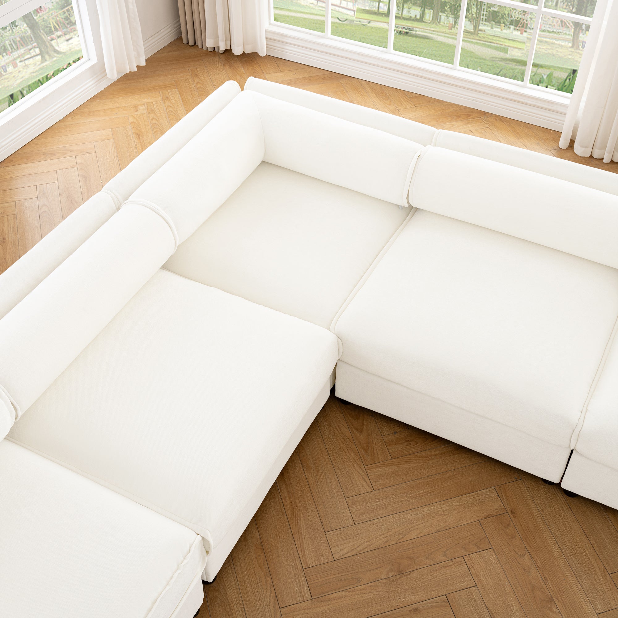 Large Modular Sectional Sofa Sectional Couch with Storage Chenille Sectional Sofa for Living Room, Cylindrical Backrest and Armrests 6 Seats,White