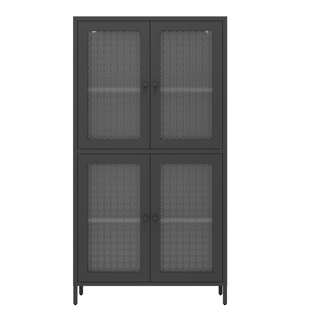 Classic Metal Storage Cabinet Display Cabinet with 4 Glass Doors 4 Shelves Cabinet Freestanding Bookcase Side Cabinet for Home Office Living Room Kitchen Hallway - Black, Begonia Flower Tempered Glass