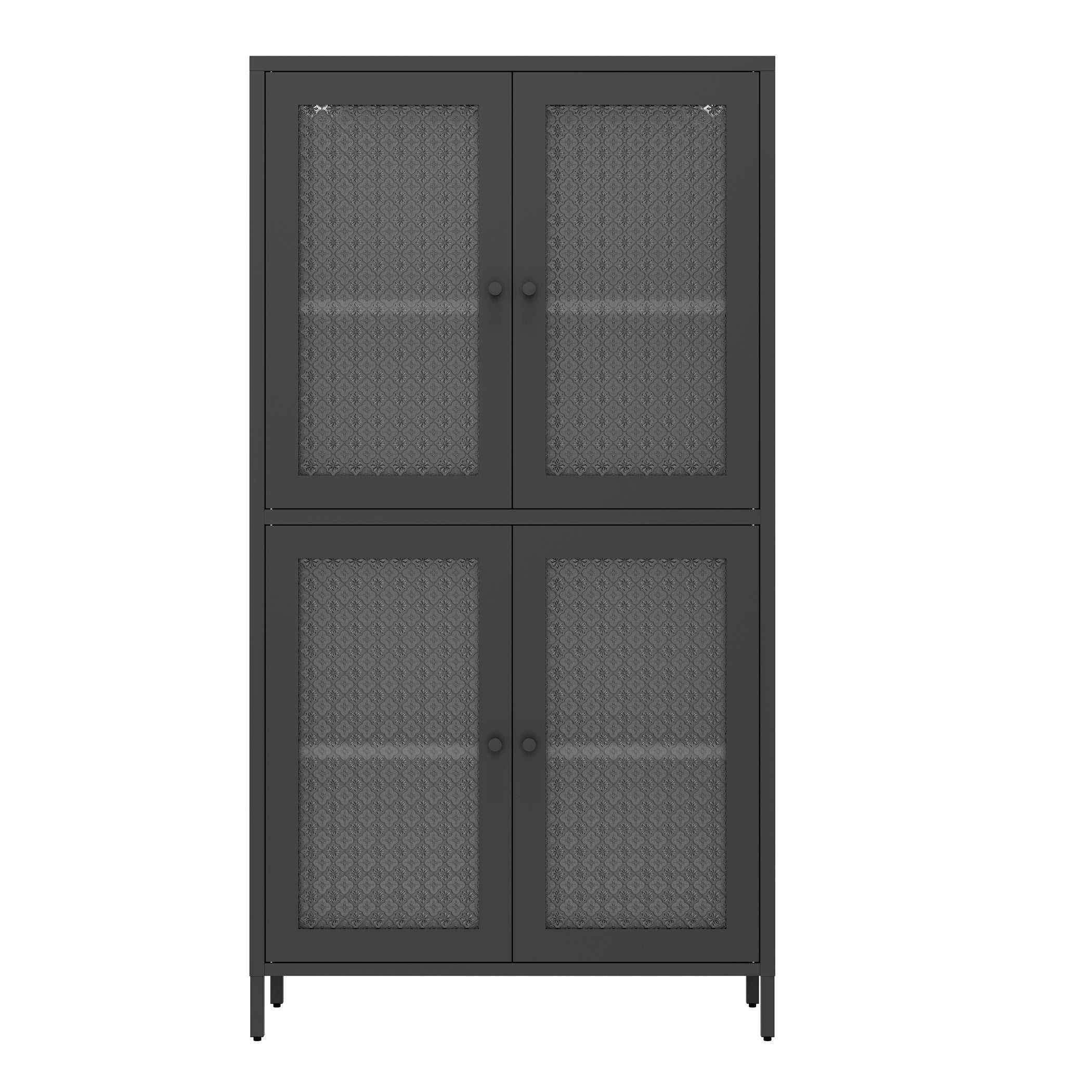 Classic Metal Storage Cabinet Display Cabinet with 4 Glass Doors 4 Shelves Cabinet Freestanding Bookcase Side Cabinet for Home Office Living Room Kitchen Hallway - Black, Begonia Flower Tempered Glass