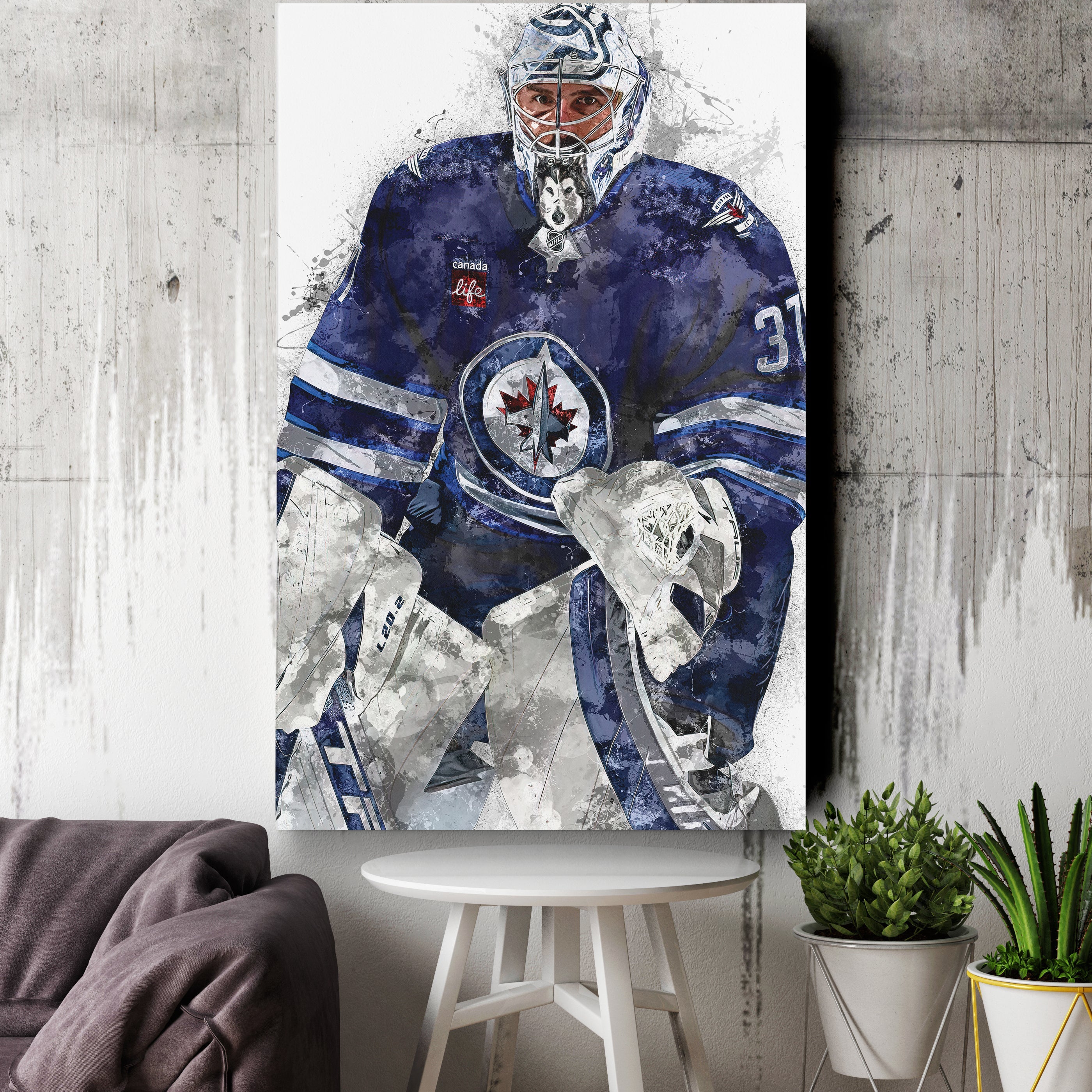 Connor Hellebuyck Canvas Art – Winnipeg Jets Wall Decor