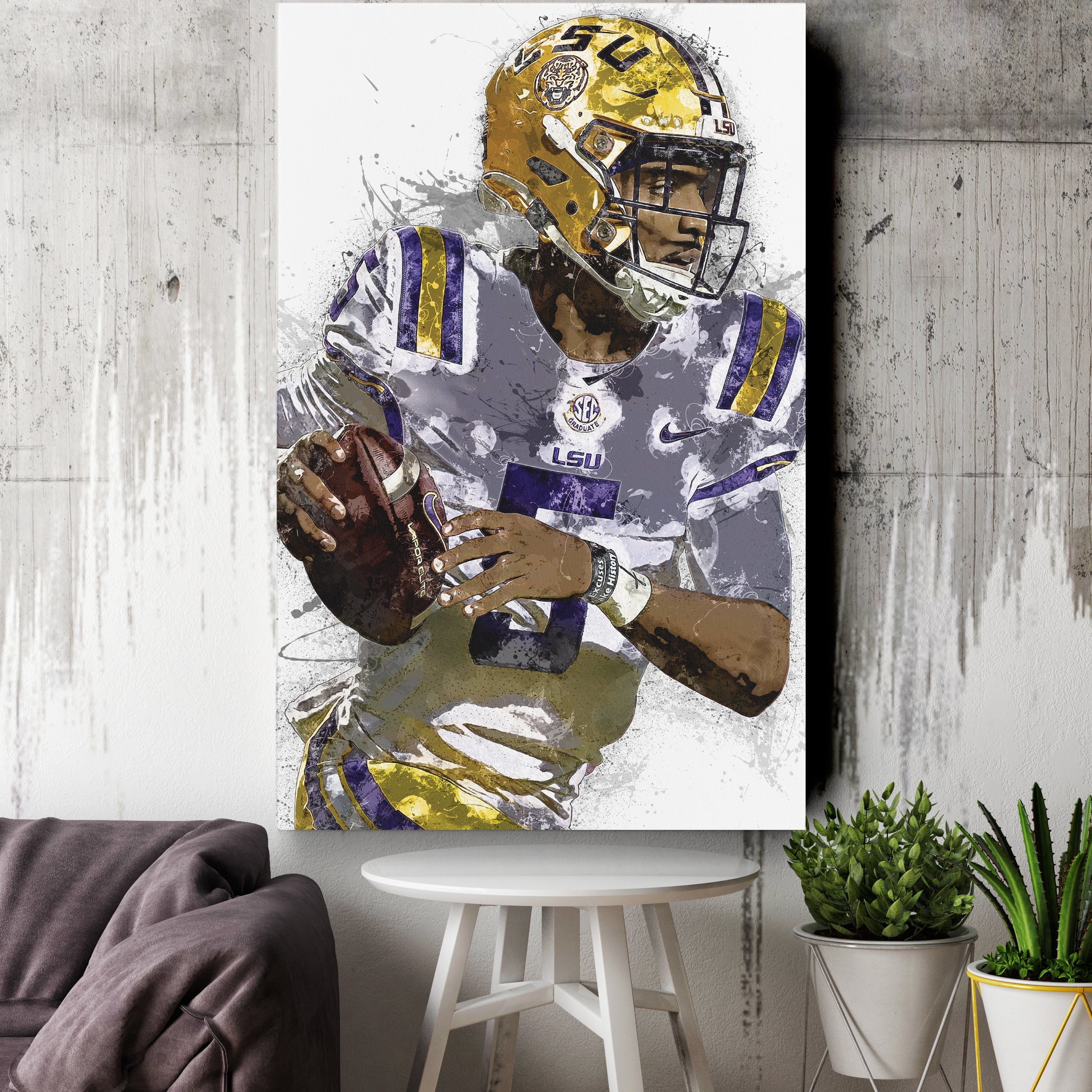Jayden Daniels Canvas Art – LSU Tigers Wall Decor