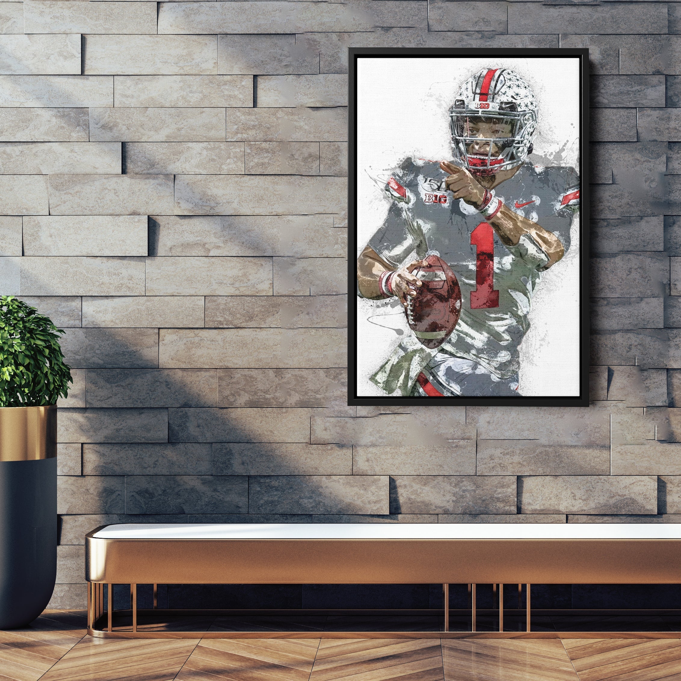 Justin Fields Canvas Art – Ohio State Buckeyes Wall Decor