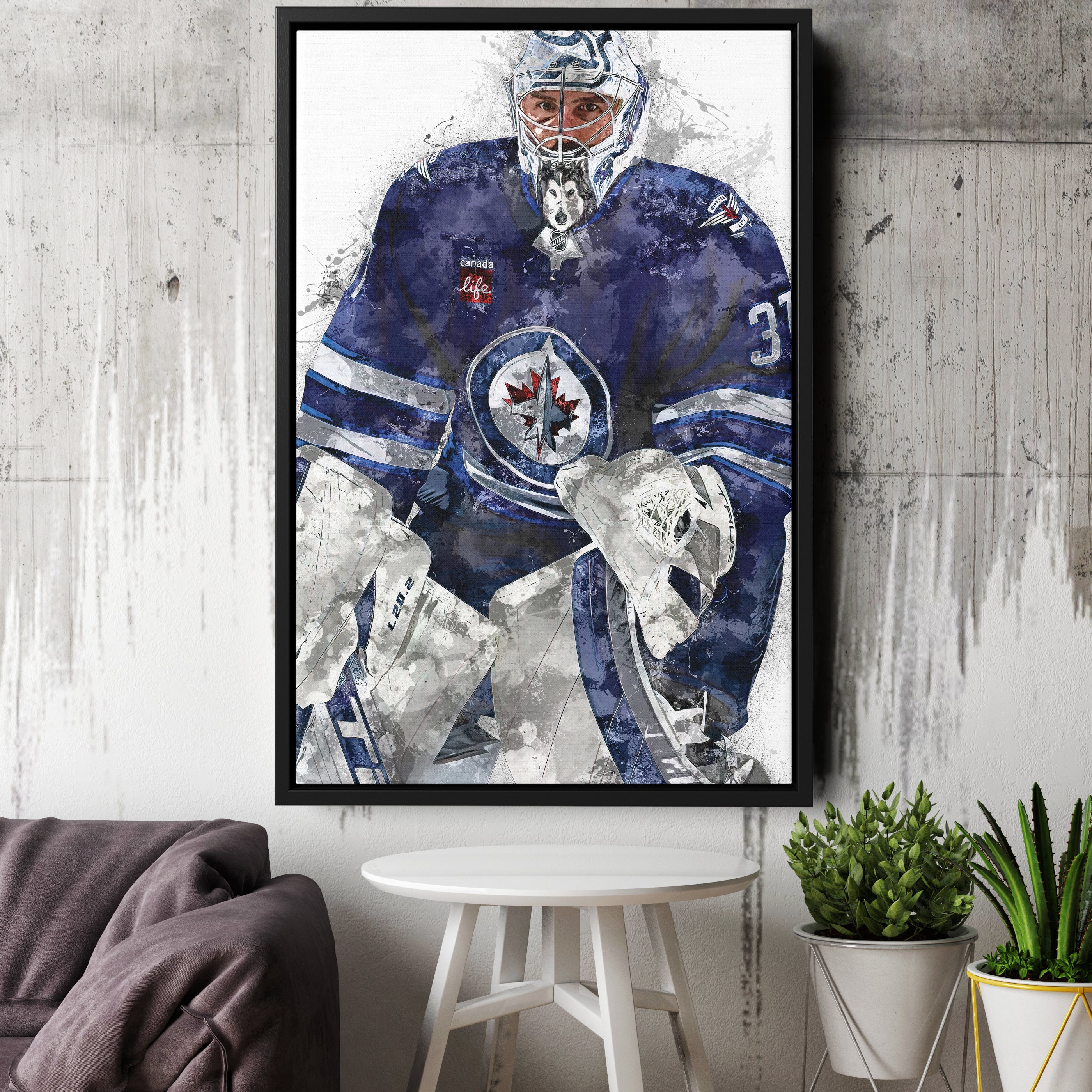 Connor Hellebuyck Canvas Art – Winnipeg Jets Wall Decor