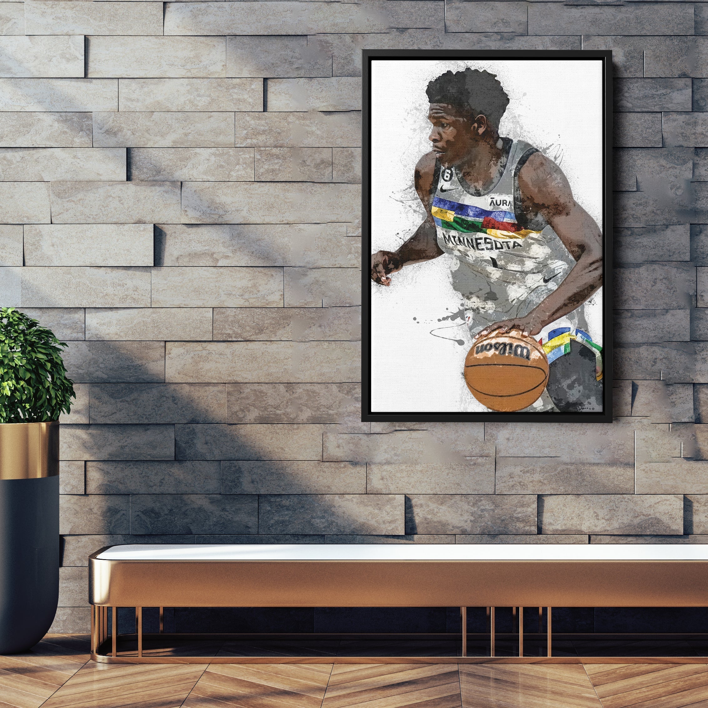 Anthony Edwards Canvas Art – Minnesota Timberwolves Wall Decor