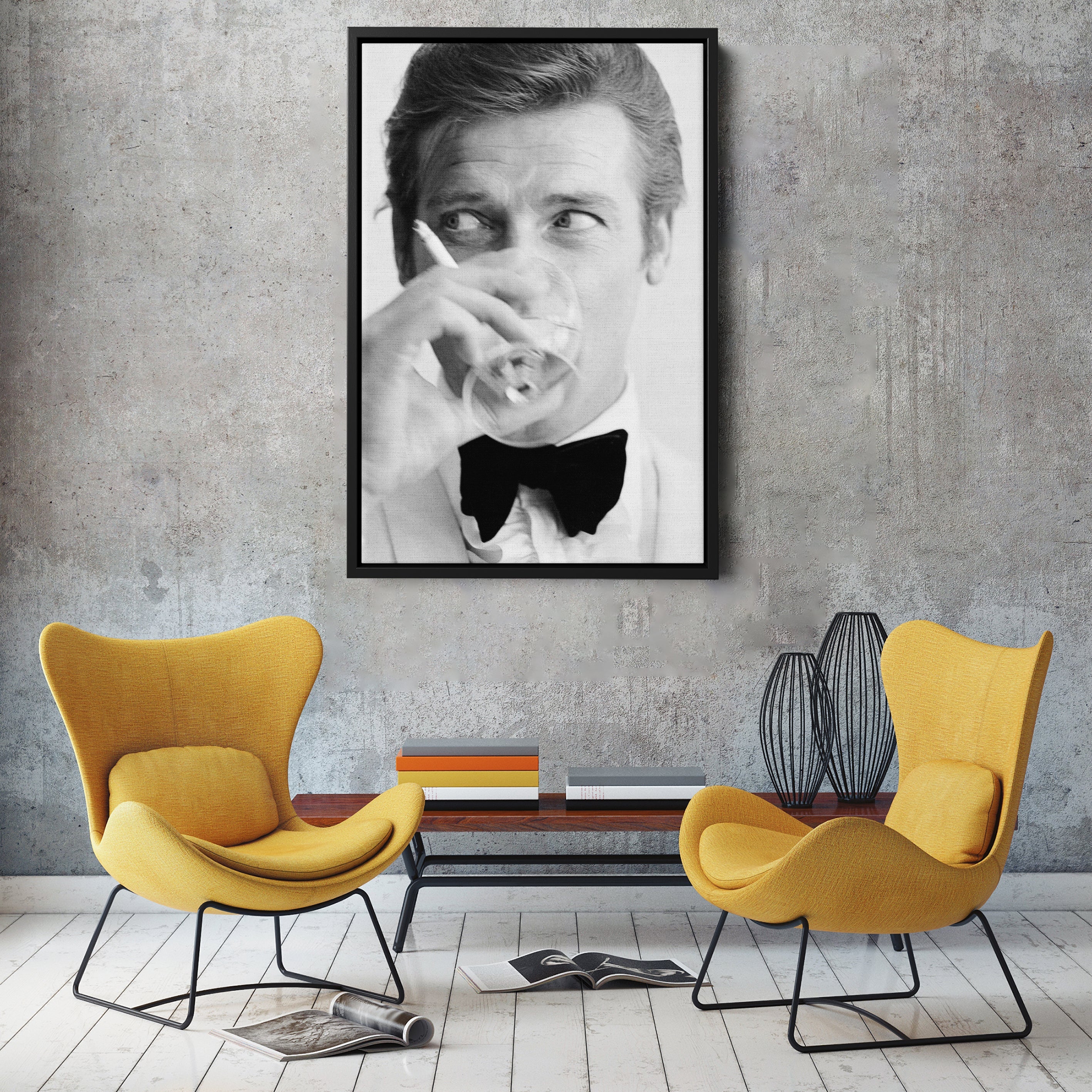 Roger Moore Canvas Art – James Bond Smoking Wall Decor
