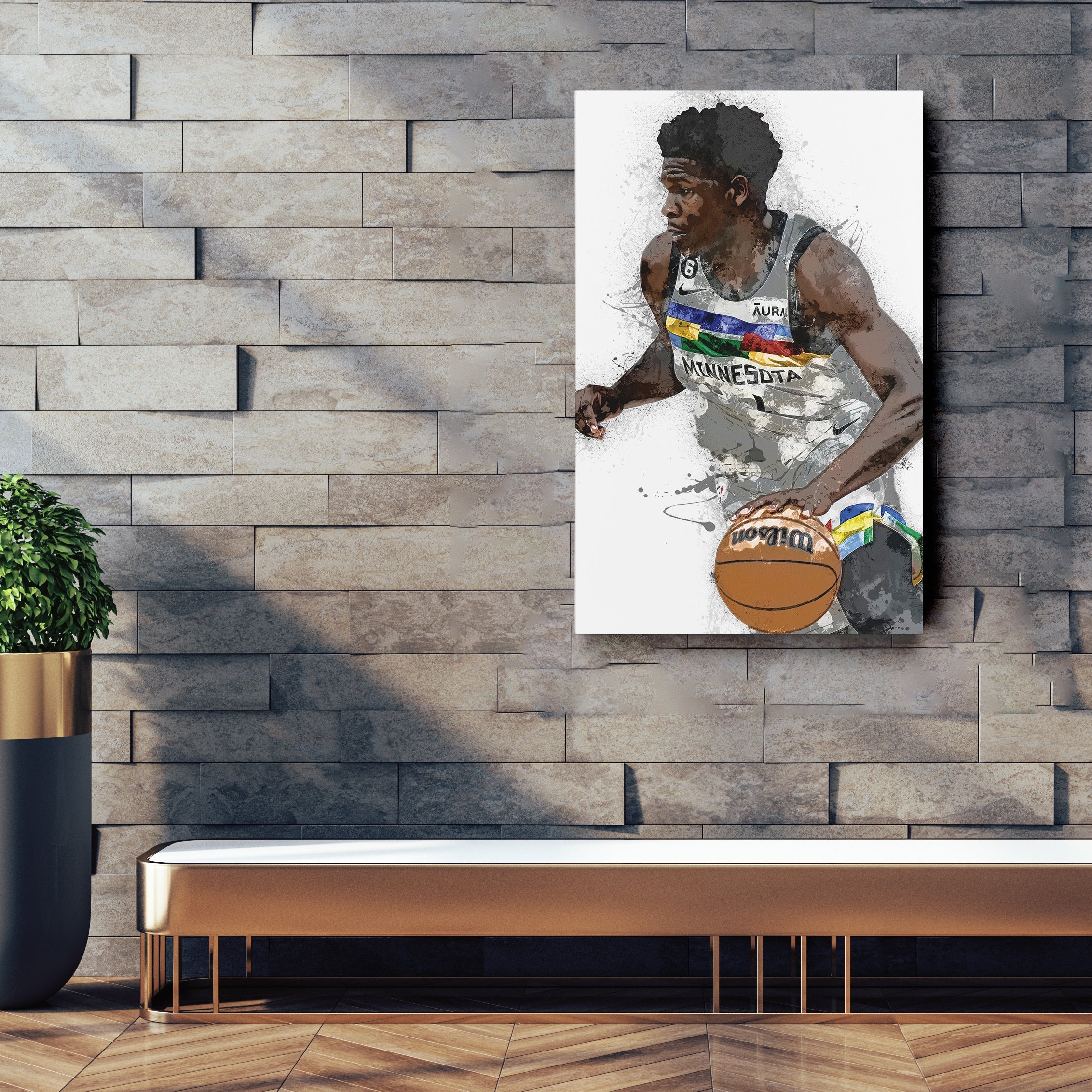 Anthony Edwards Canvas Art – Minnesota Timberwolves Wall Decor