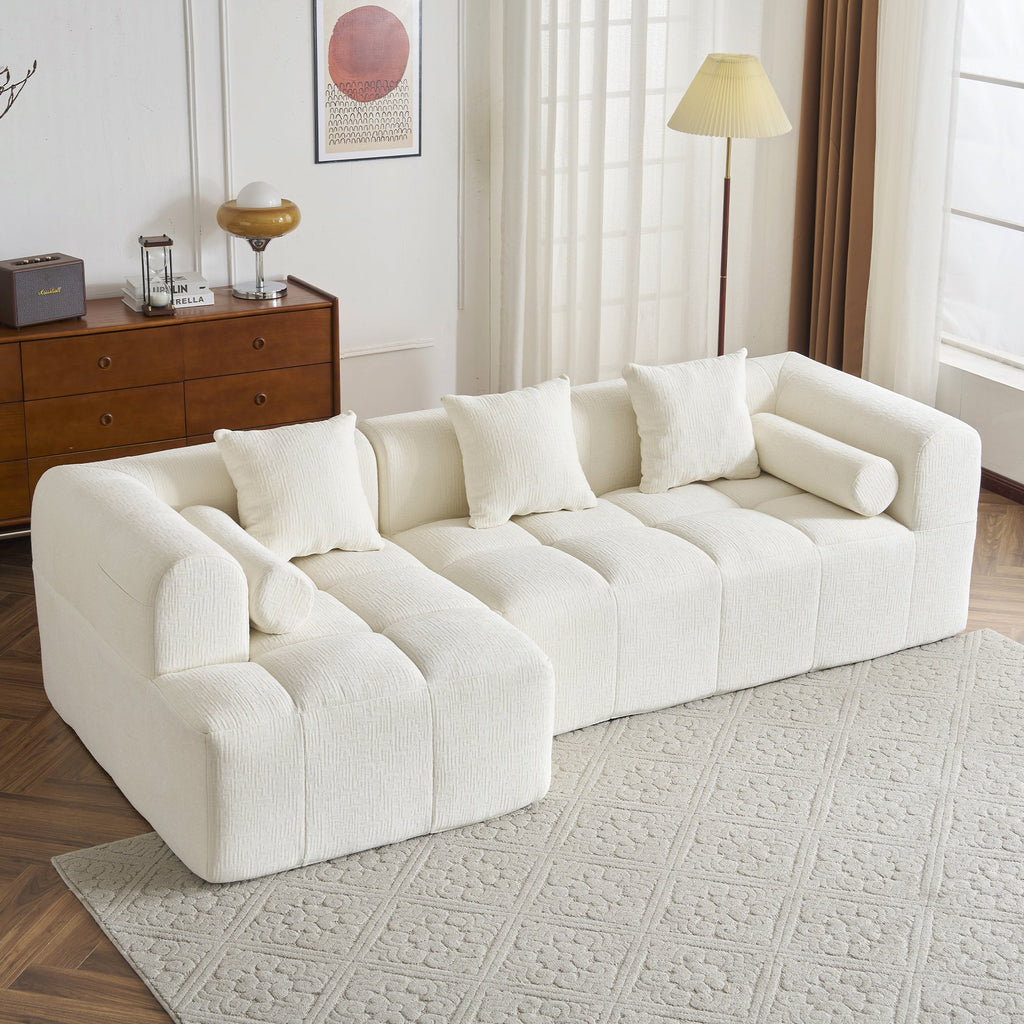 Modern Beige Modular Sectional Sofa with Deep Seating and Side Pockets, Chenille Upholstery, 101.2'