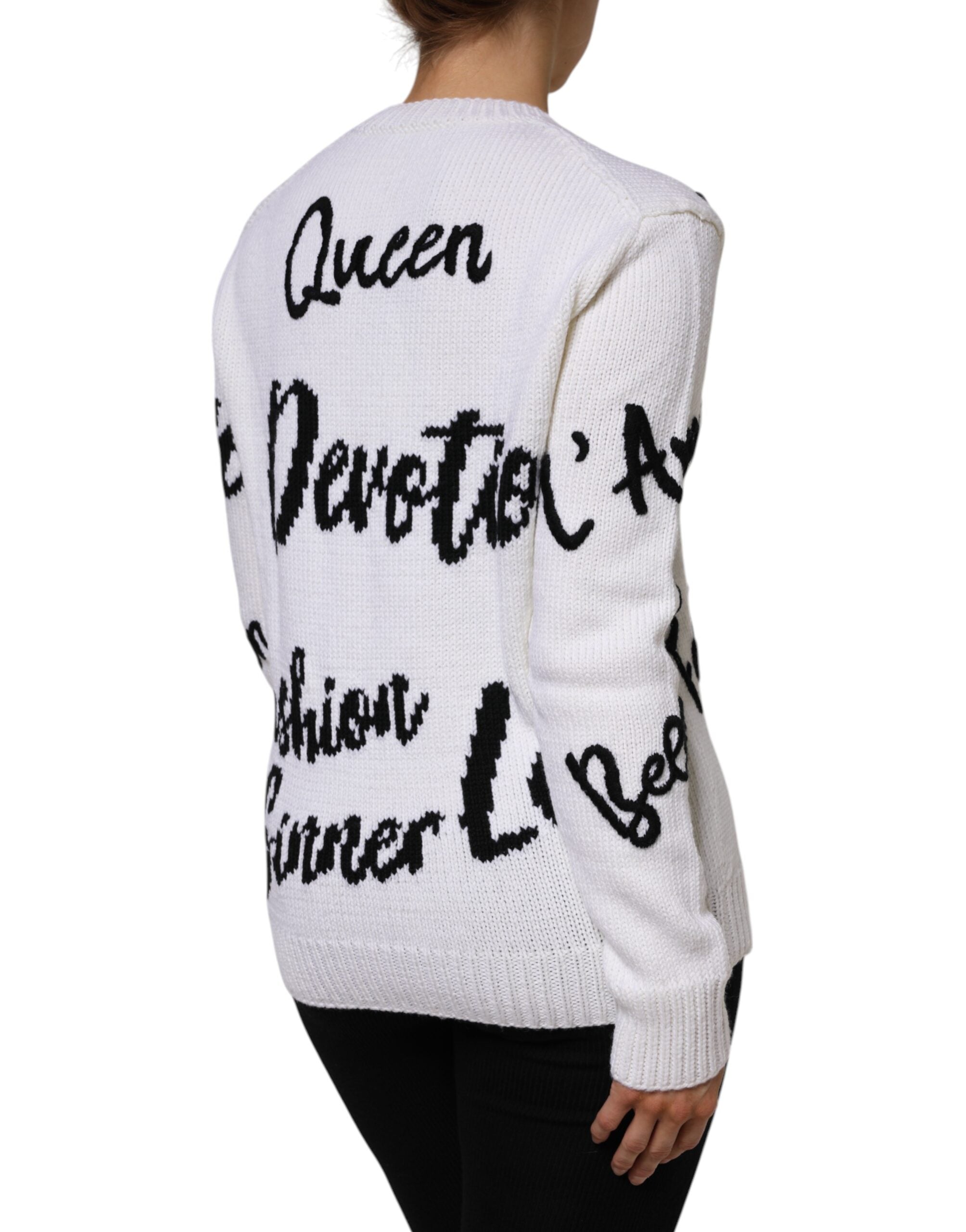 Dolce & Gabbana White Wool Knit Crew Neck Pullover Sweater