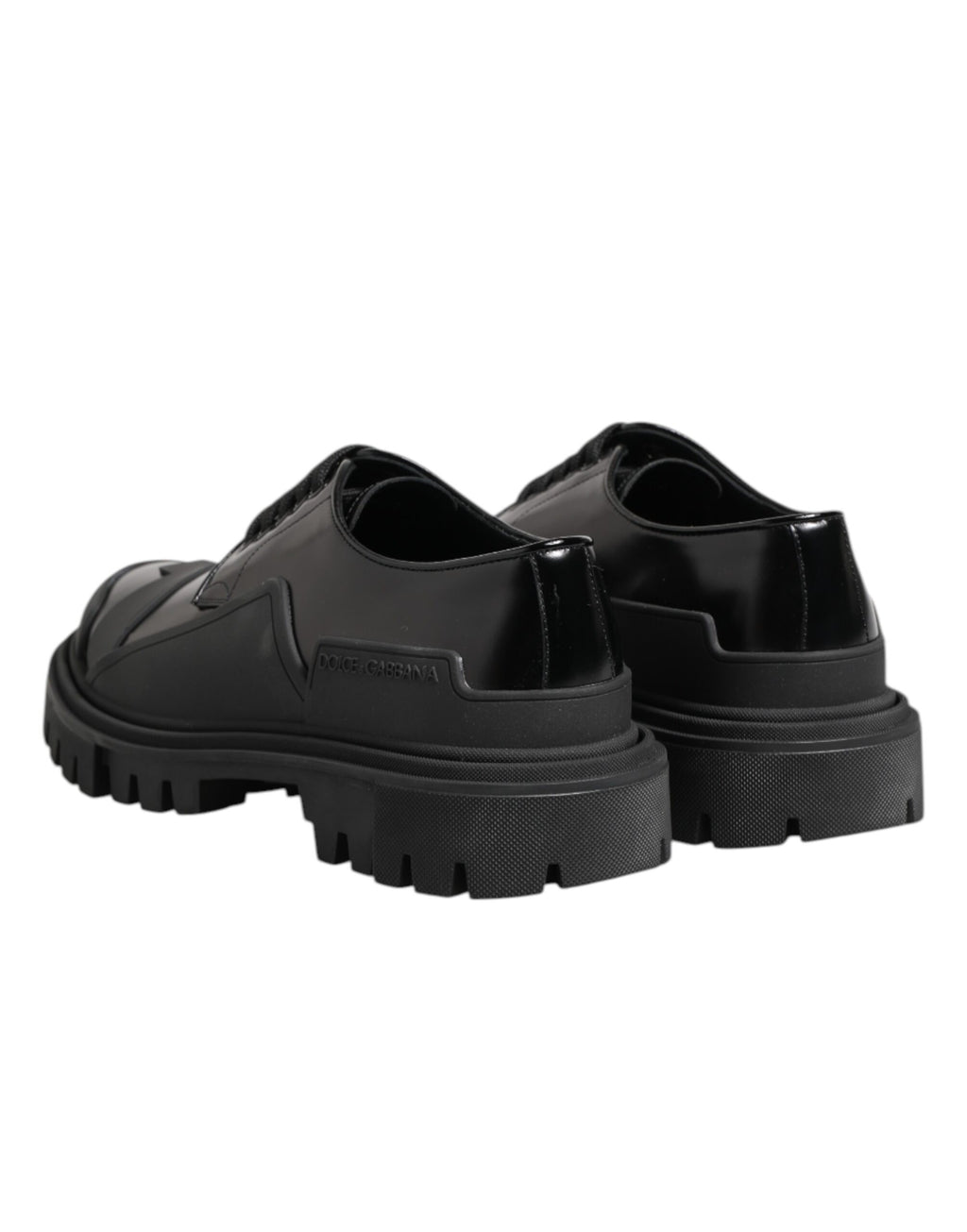 Dolce & Gabbana Black Patent Leather Trekking Derby Shoes
