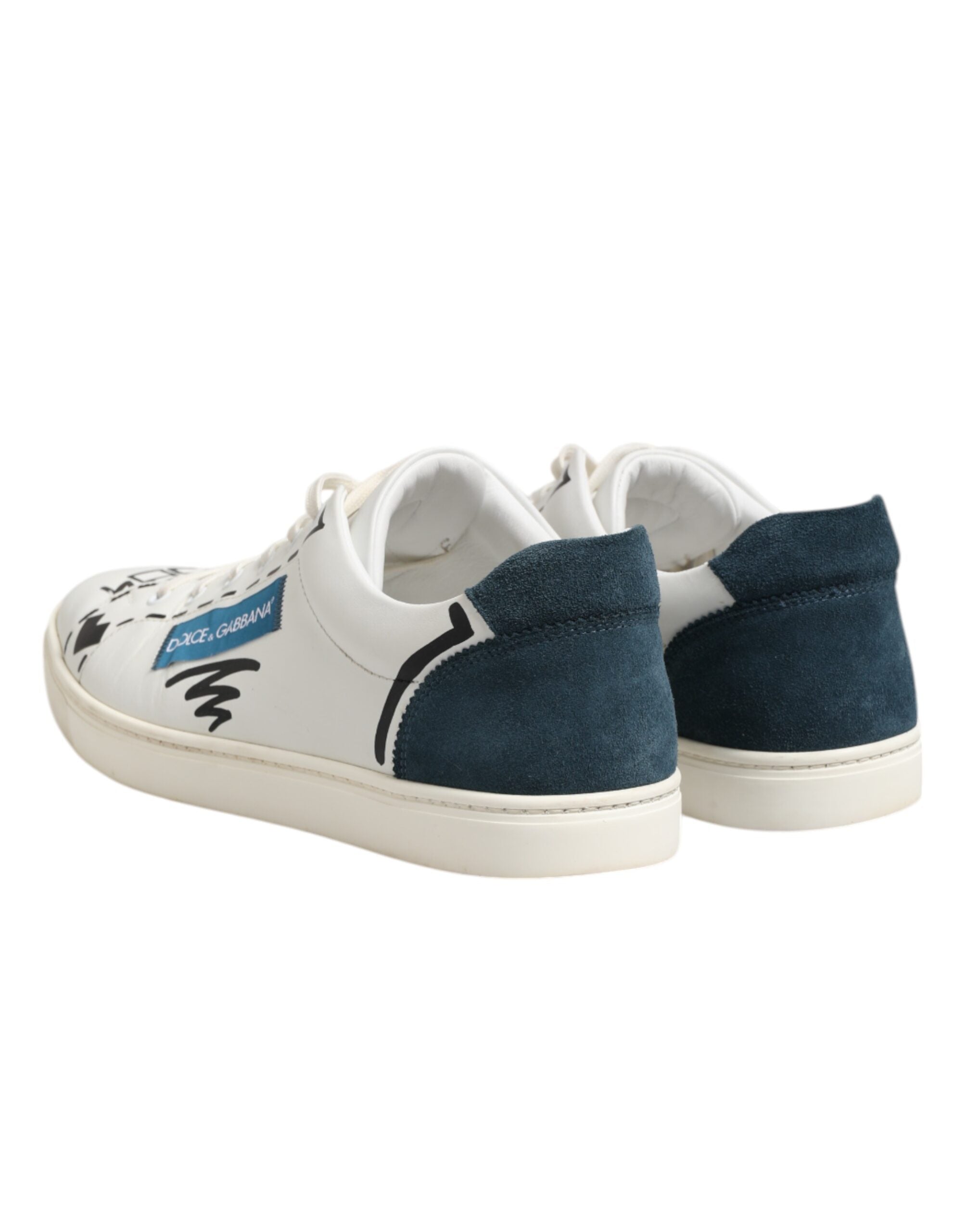 Dolce & Gabbana White Leather Printed Low Top Sneakers Shoes