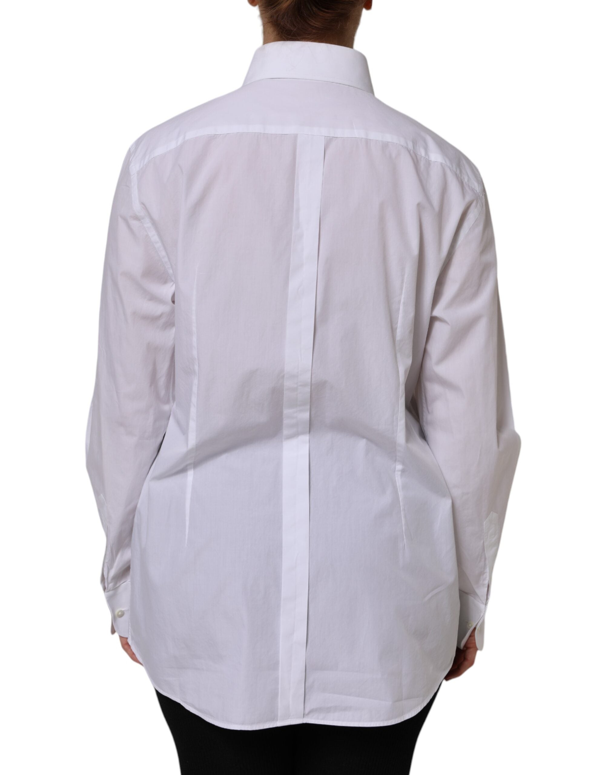 Dolce & Gabbana White Cotton Long Sleeves Collared Top Shirt