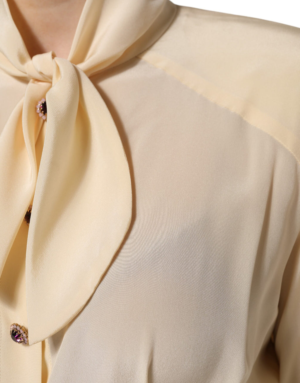 Dolce & Gabbana Light Yellow Silk Ascot Collared Blouse Top