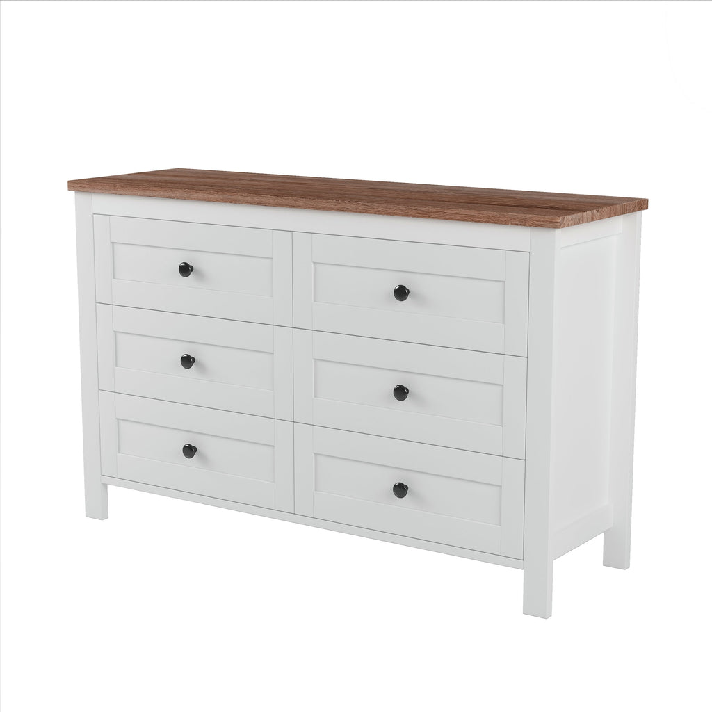 3-Pieces Bedroom Sets Queen Size  Farmhouse Platform Bed with Double Sliding Door Storage Headboard, Storage Nightstand and Dresser, White+Brown(Old SKU HL000092AAK)