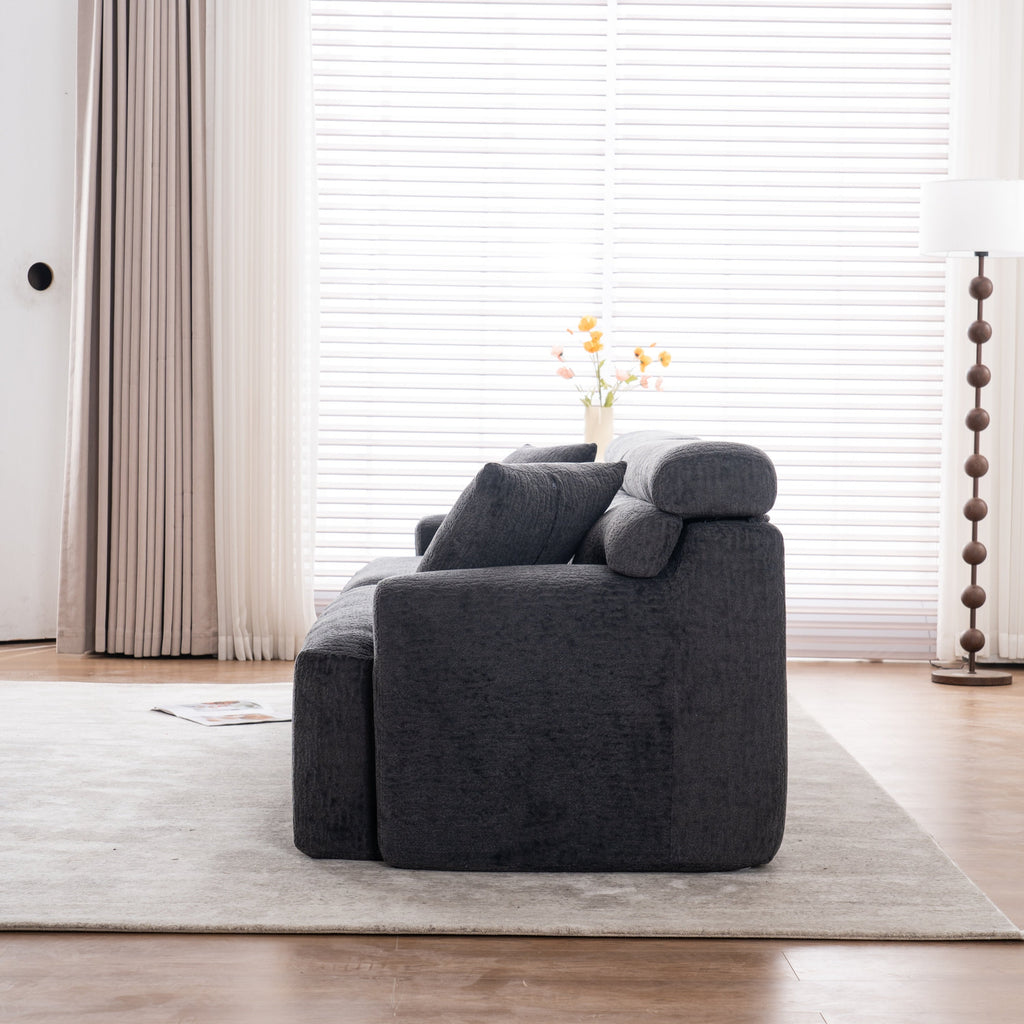 LY-029 GRAY COMPRESSION SOFA: 4-seater combined sofa, Wood Grain Chenille fabric, full sponge compression sofa,combined sofa with 2 pillows  for living/ Home Furniture/ Apartment